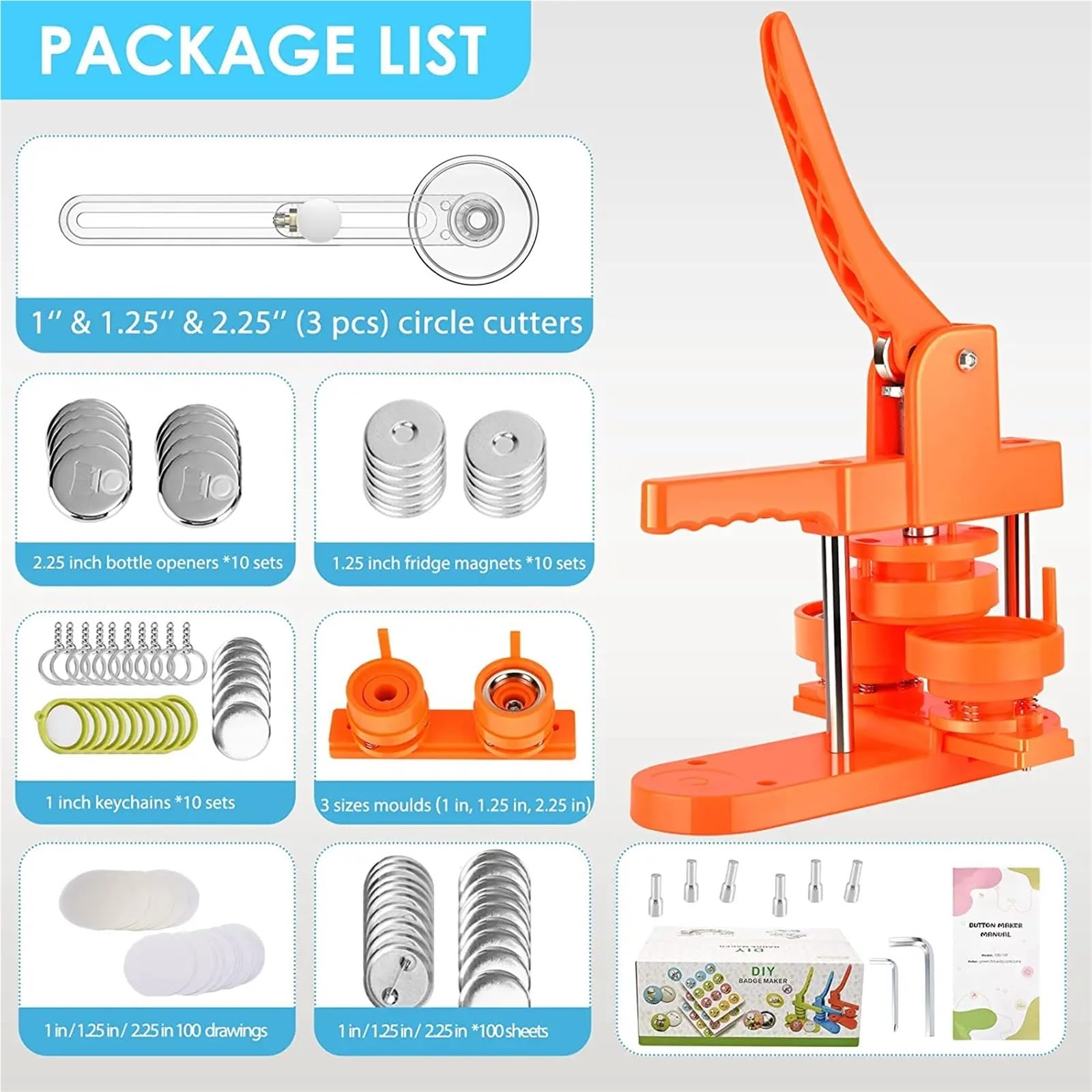 Maquina Hacer Chapas DIY Pin Punch Button Press Badge Fabricación suministros Para aguja 300 botones Back Mylar y cortador redondo Pin Badge Making Kit(Accessories)