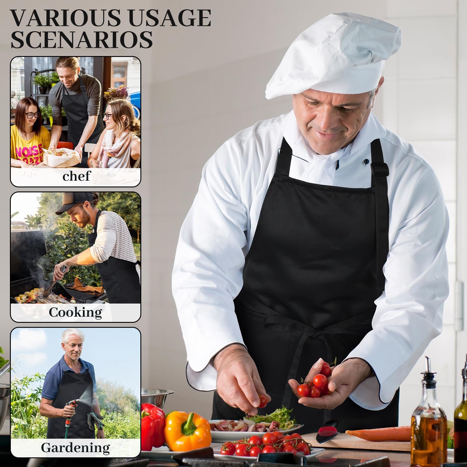 Cozypower Kochschürze in Übergröße, extra groß und lang, mit 2 Taschen, verstellbares Lätzchen, Schwarz, für Damen und Herren, zum Kochen, Küche, Grillen, Arbeiten, wasser- und ölbeständig, Schwarz, 4