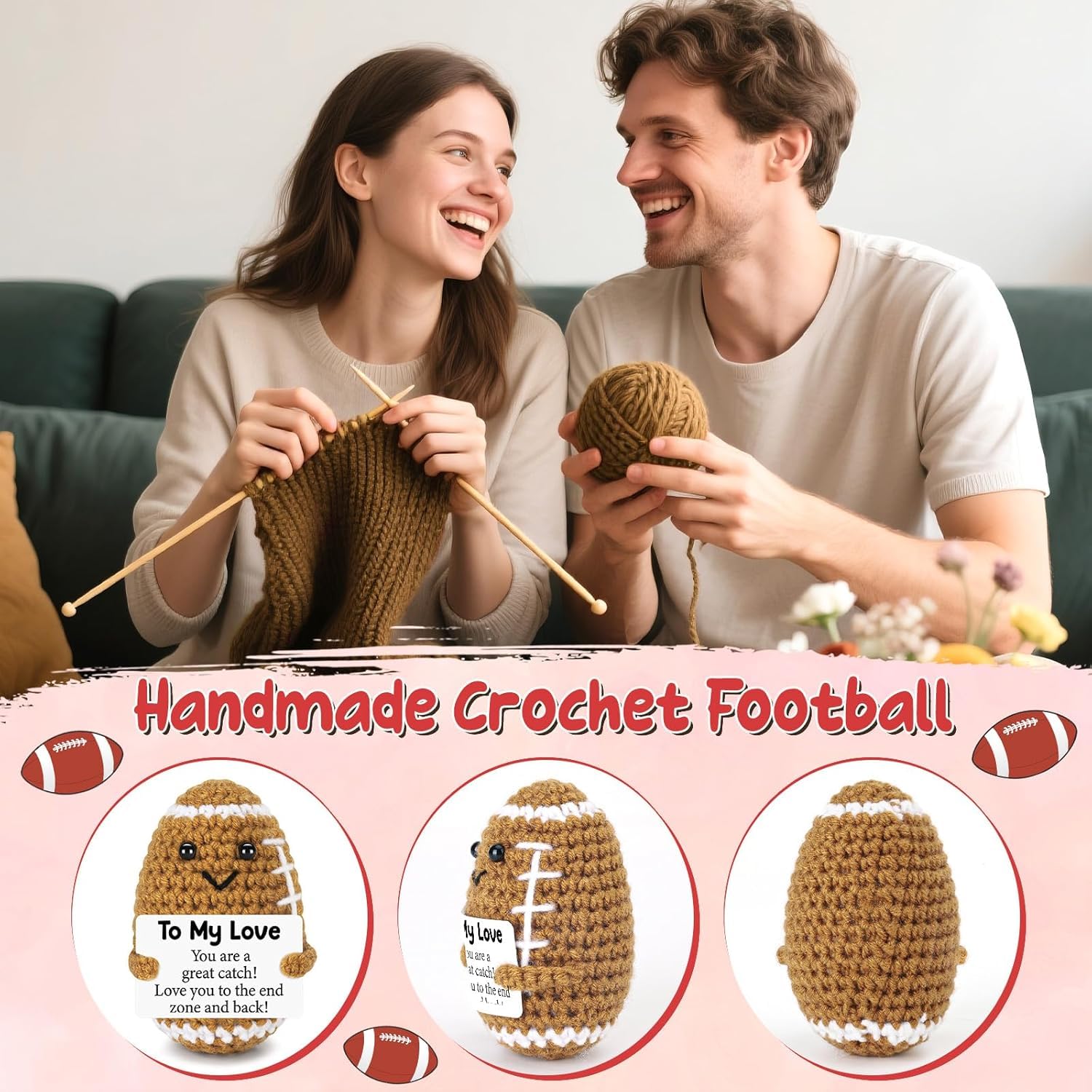 ALUNME To My Love Gifts for Him Her Boyfriend Girlfriend To My Love Handmade Emotional Crochet Rugby Football - Image 3