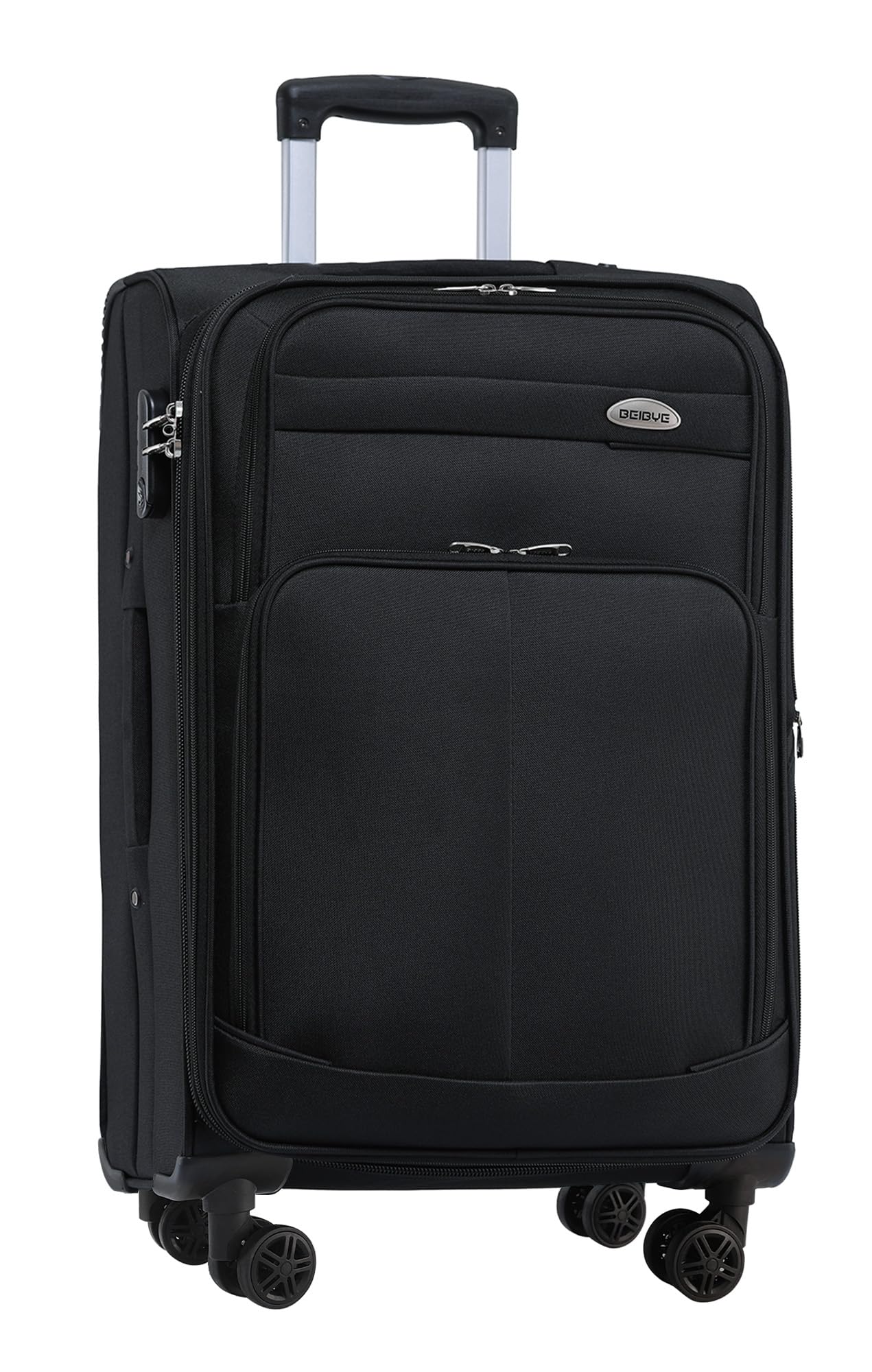 BEIBYE Stoffkoffer Kofferset mit Außentaschen, Erweiterbarer Trolley Reisekoffer mit Zahlenschloss und Namensschild, Leichter Softshell Koffer mit Rollen