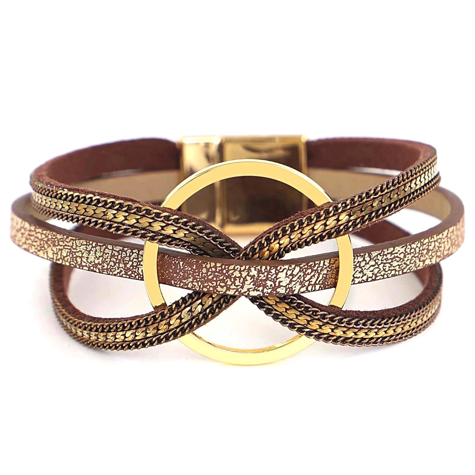 Fesciory Leather Wrap Bracelet for Women, Boho Western Layered Cuff Jewelry | Stackable Bracelets, Easy-On Clasp, Daily Wear, Pairs with Boho Western Outfits, Gift for Women
