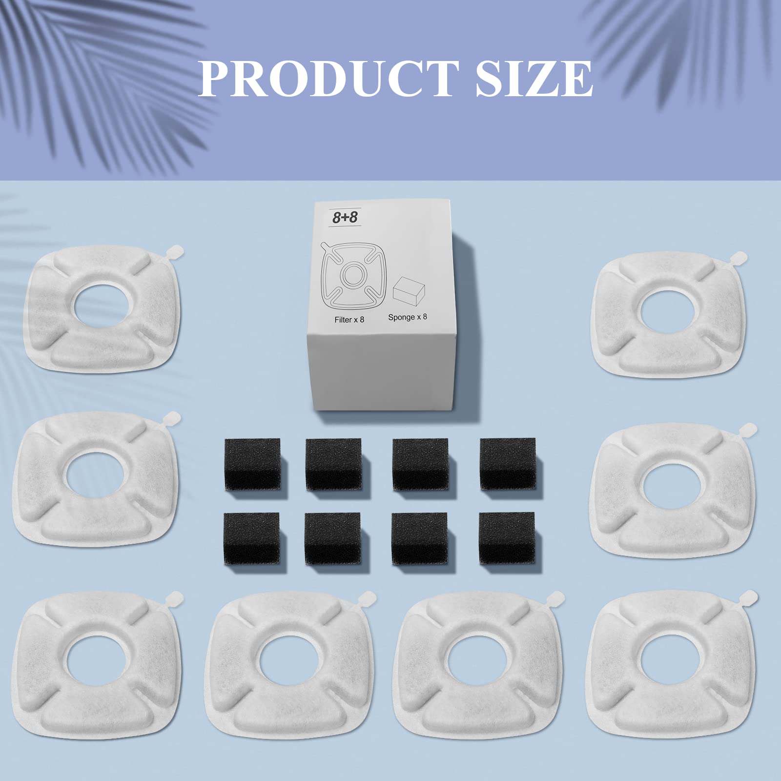 Paquete de 8 filtros de fuente para gatos y 8 esponjas de prefiltro de repuesto compatibles con filtros de fuente de agua para gatos de 2,8 L