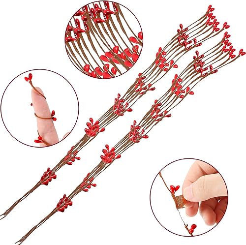 Miniatura 3 de Gejoy 2 rollos de guirnalda de bayas de doble pip de 40 pies, guirnalda floral de bayas de campo, decoración floral de manualidades, decoración