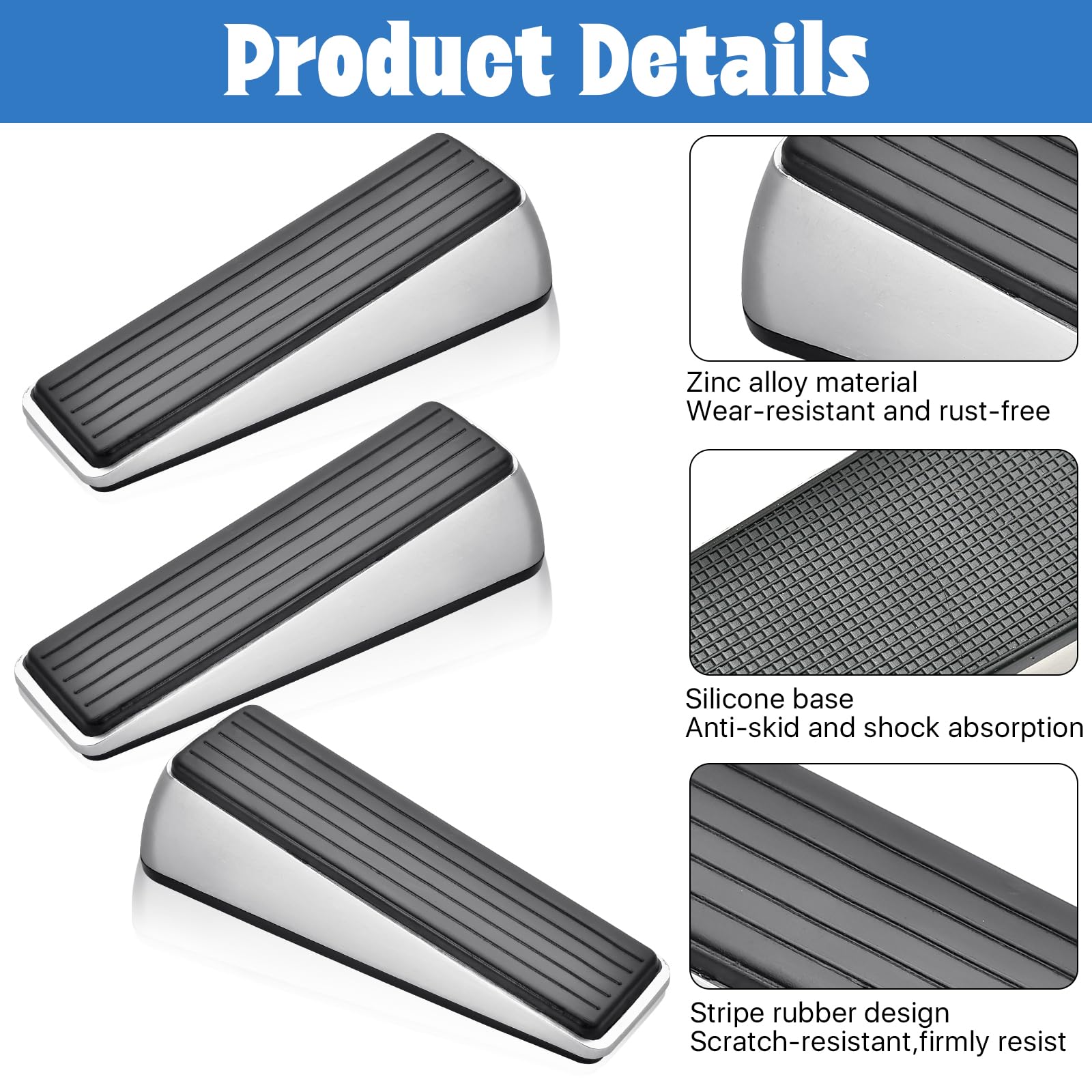 Akamino 4 Pcs Strongest Door Stop, Heavy Duty Zinc & Rubber Door Stoppers Door Wedge with Anti-Scratch Surface - Image 3