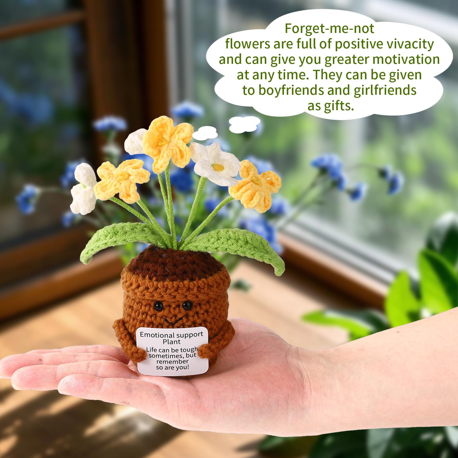 HVIHWI Handmade Crochet Flowers, Emotional Support Gift, Small Knitted Desk Decorations in Pot, Cute Red Heart, Potted Plant, Motivational Gift for Weeding, Table