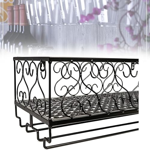 Miniatura 5 de Estante de vino montado en la pared  Estante de vino de metal con soporte para vidrio  Soporte para vino rústico colgante  Soporte para botella de