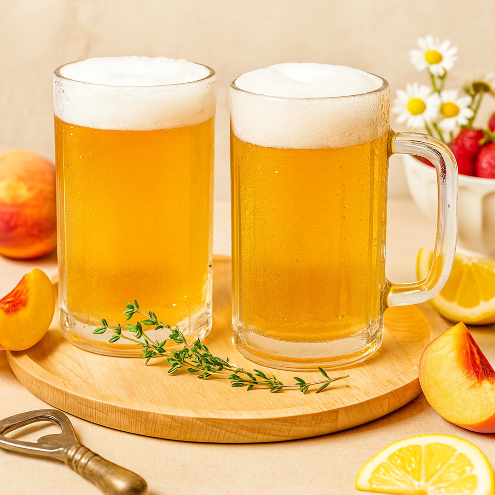 ZENFUN Confezione da 8 tazze da birra in vetro, pesanti da 400 ml, con manico e cannucce in acciaio inossidabile, boccali estivi per birra, pub, per succhi di frutta, tè freddo