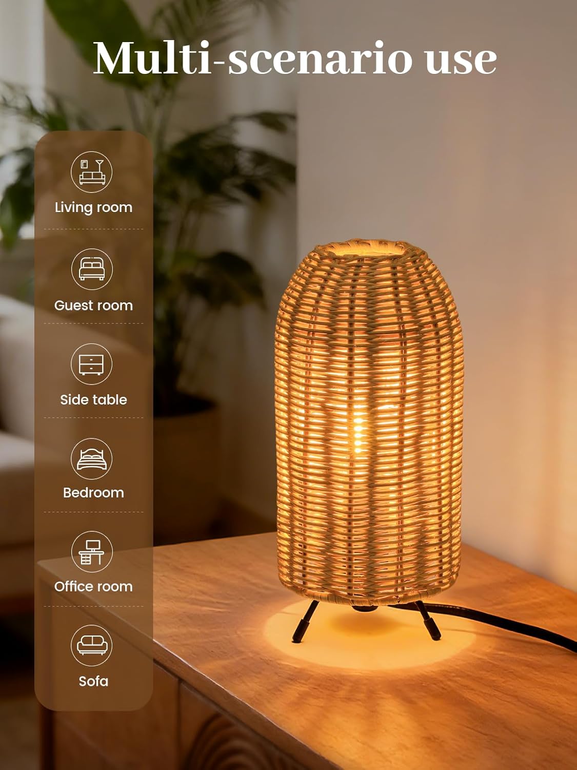 Kids Rattan Table Lamp, Boho Desk Lamp, Rocket Shape Handmade Small Bedside Lamp with 2200K 2W LED Bulb Included for Children's Bedroom, Nightstand, Living Room Decor (8.8”Tall)