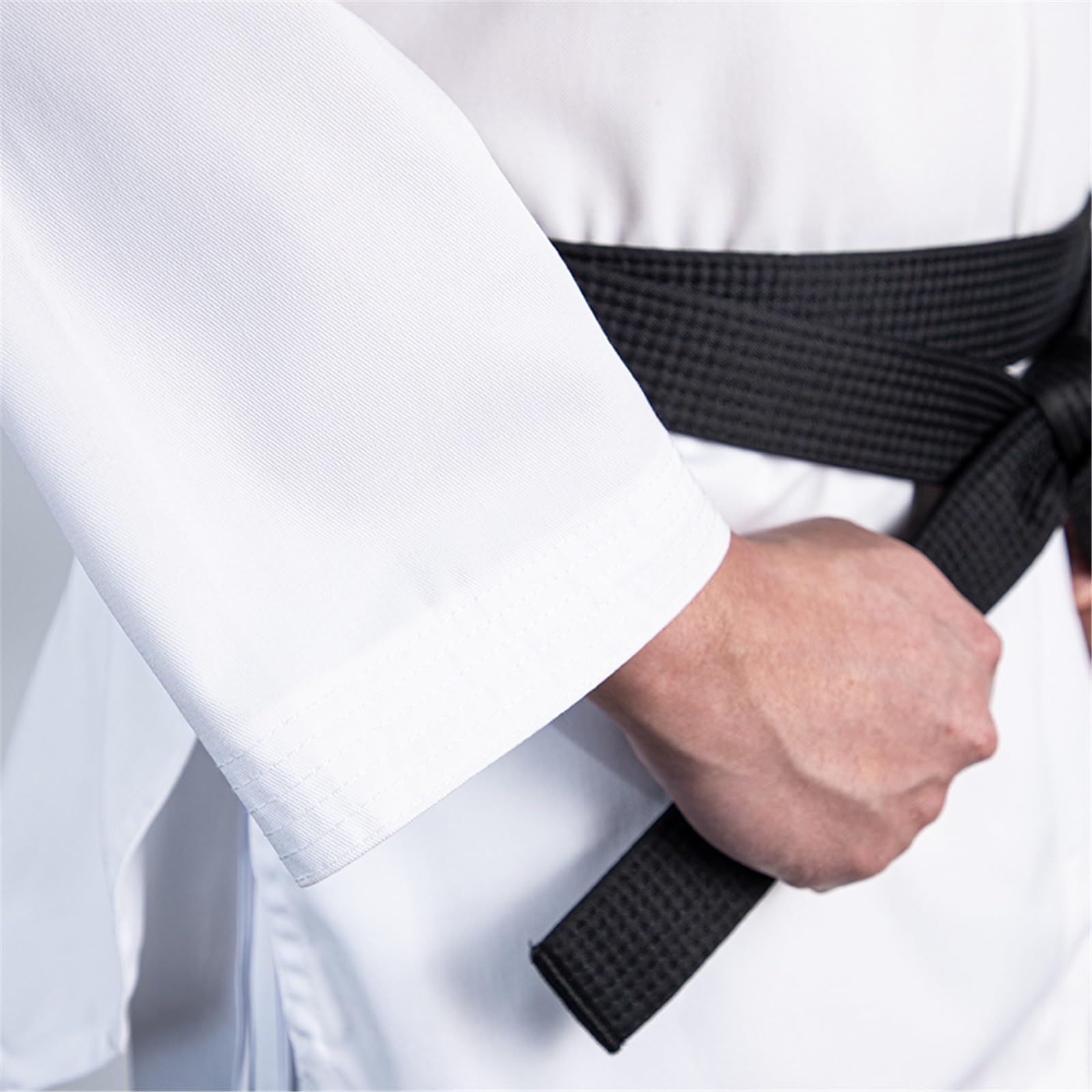 Uniforme con Cinturón Uniformes Blancos de Taekwondo, Karate, Judo, dobok, Uniforme Unisex de Manga Larga.(Black Collar,XXXL 190)