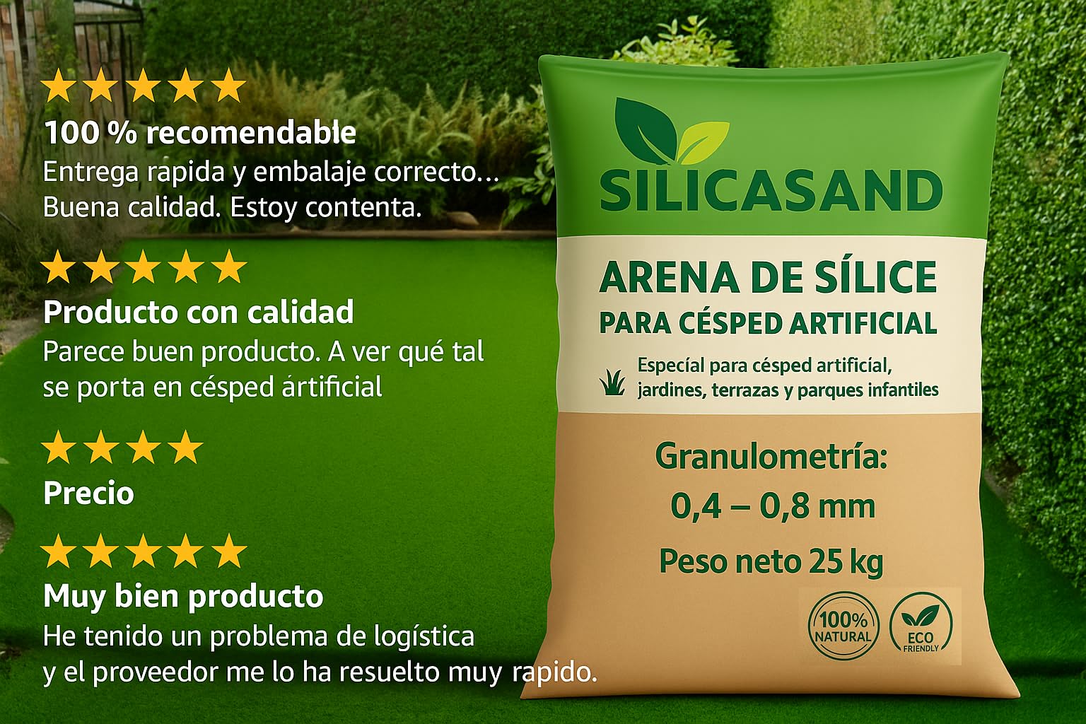 Genérico SilicaSand - Arena de Sílice para Césped Artificial | Sacos Arena 25 kg para Pavimentos Deportivos | Granulometría 0,4-0,8 | 1 Saco de 25 kg