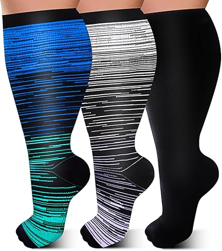 Calcetines de compresión de talla grande para mujeres y hombres, medias de compresión hasta la rodilla de 20-30mmHg, calcetines de soporte, XL-4XL