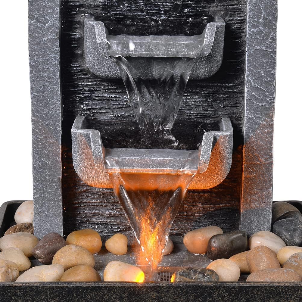 GOSSI Indoor Tabletop Fountain Combo - Waterfall Fountain & 2-Tiered Bowl Water Fountain