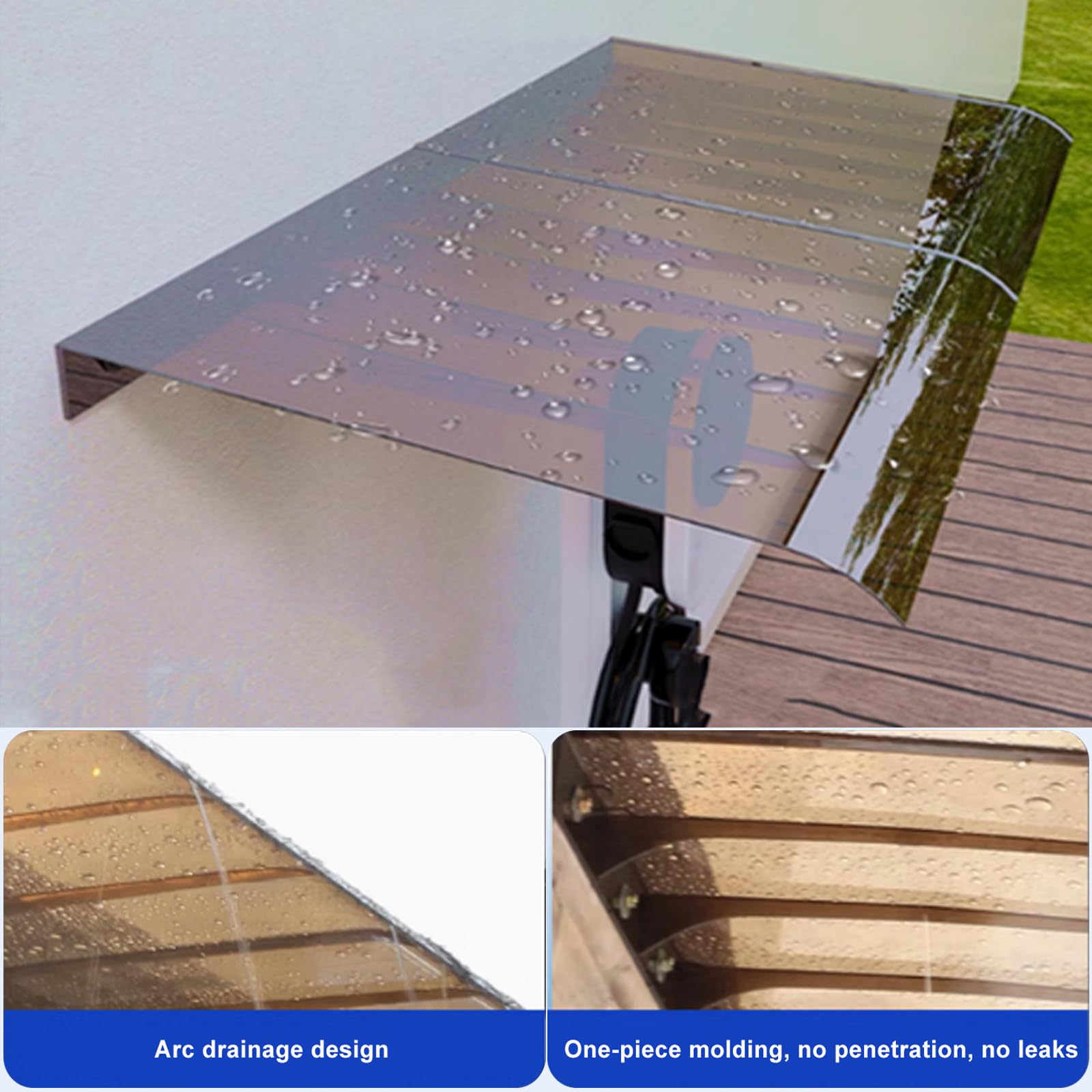 Tejadillo de Protección Transparente,Marquesinas Exterior,Toldo de Entrada de Puerta Delantera de Policarbonato,Tejadillo Puerta Autolimpiable,Toldo Cubierta,3,5mm (Brown,40x90cm/16 x35)