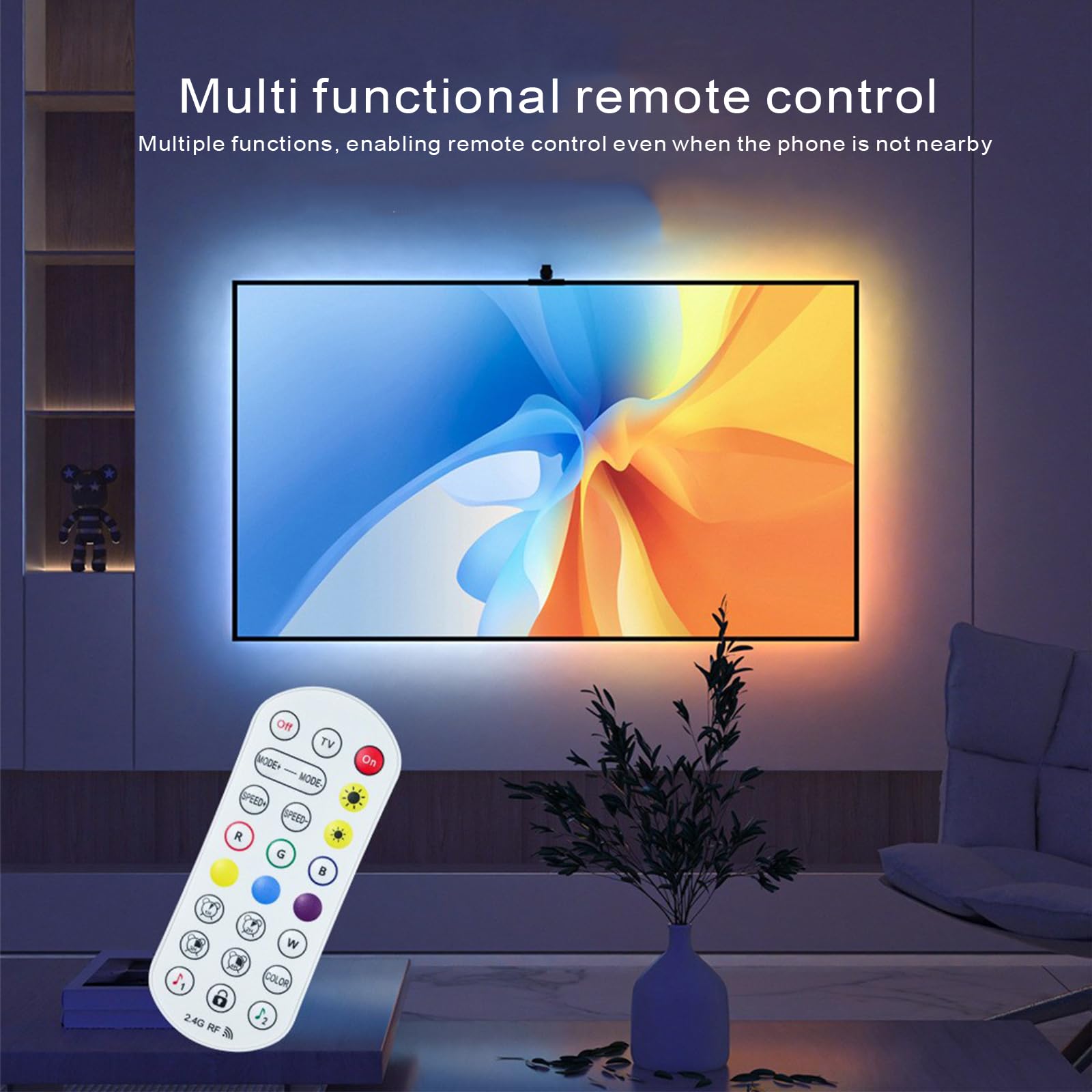 Retroilluminazione TV 3 Lite con Funzione di Correzione Fish-Eye, Sync per TV da 55-75 Pollici, Striscia LED WiFi TV RGBICW da 5 m con Fotocamera, 4 Colori in 1 Lampada Bead, Telecomando