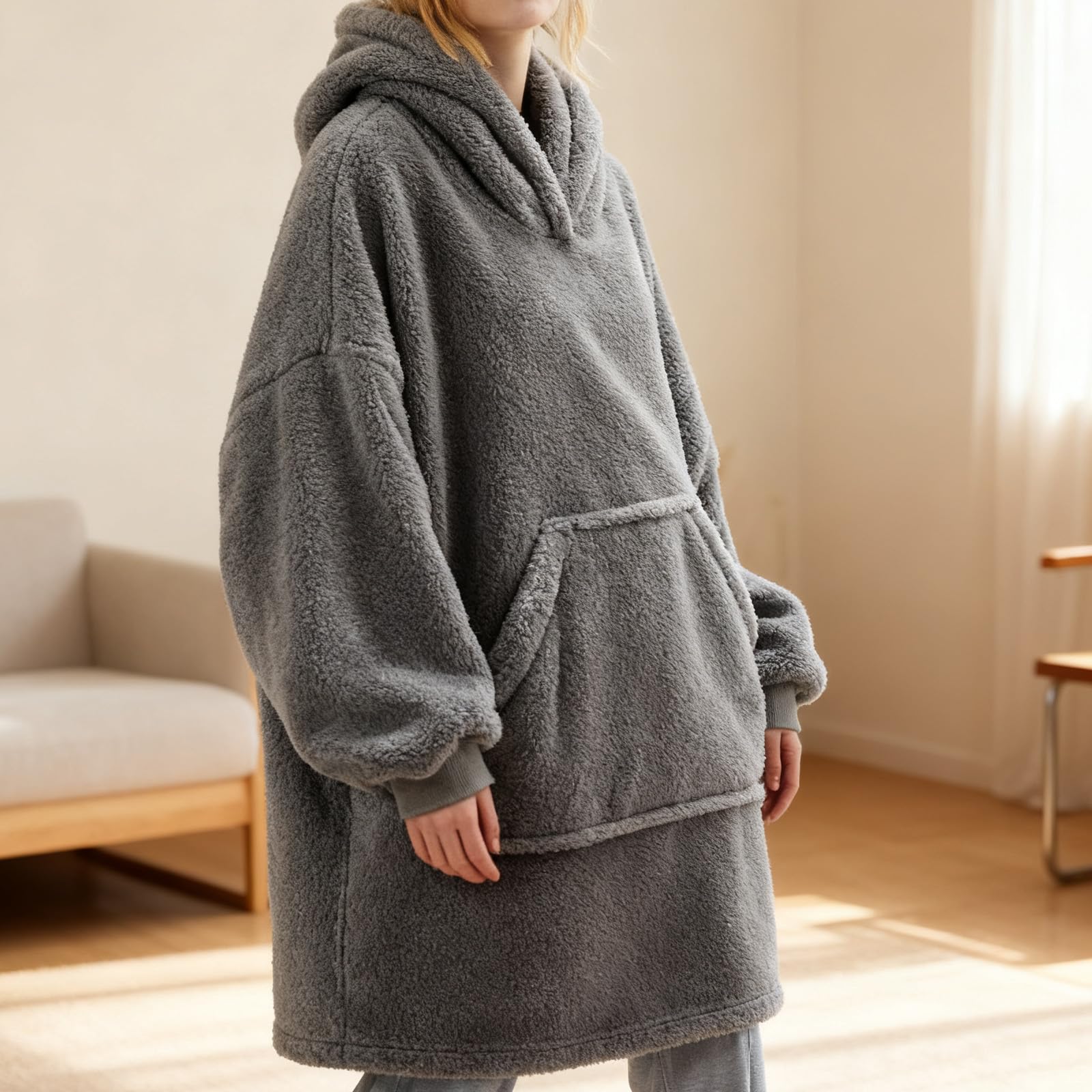Wearable Blanket Hoodie for Adult, Oversized Blanket Hoodie with Pocket — view 3