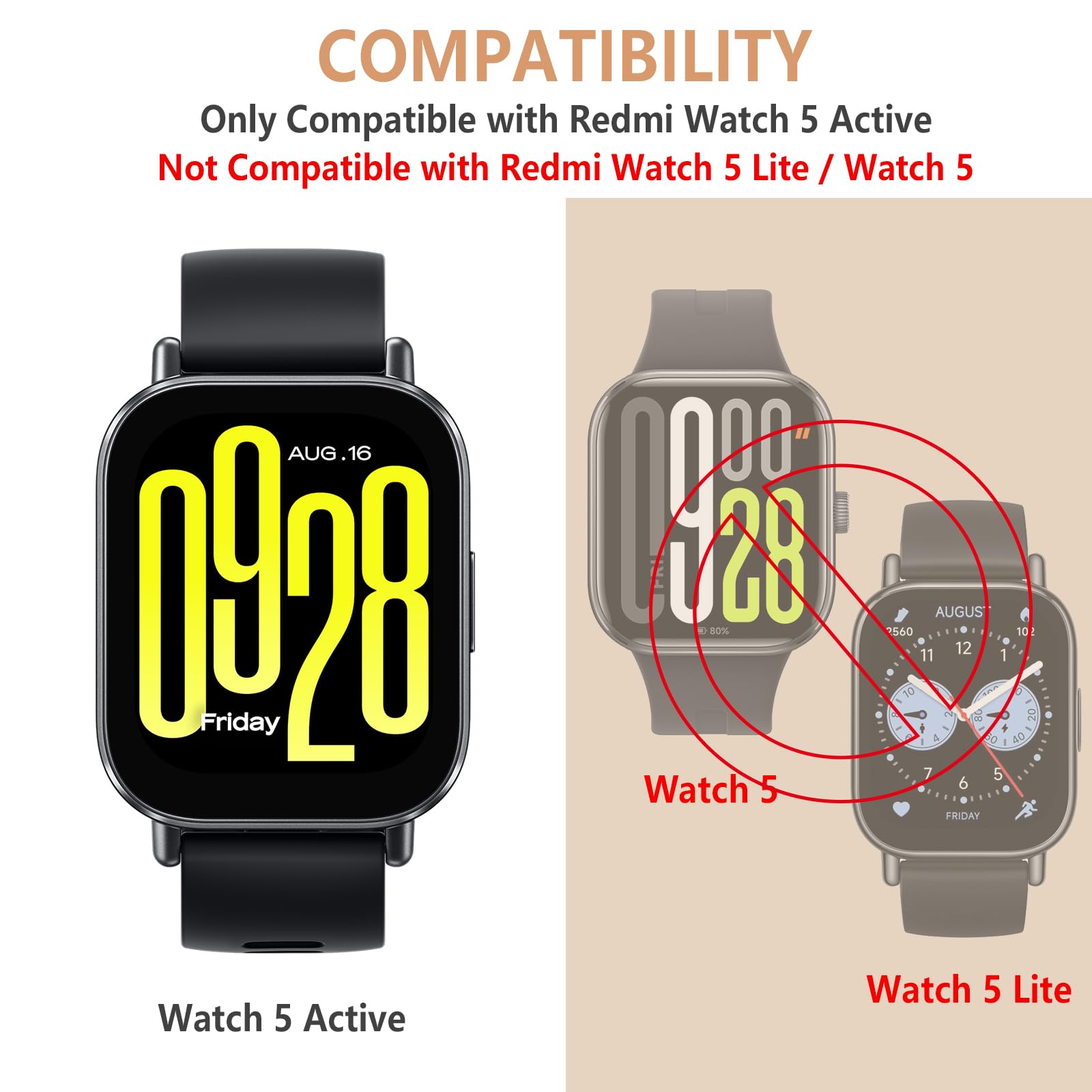 Hianjoo 6 sztuk folii ochronnej kompatybilnej z Xiaomi Redmi Watch 5 Active, nie nadaje się do 5/5 Lite, folia premium z pełnym pokryciem [odporna na zarysowania] [Anti-Shatter]