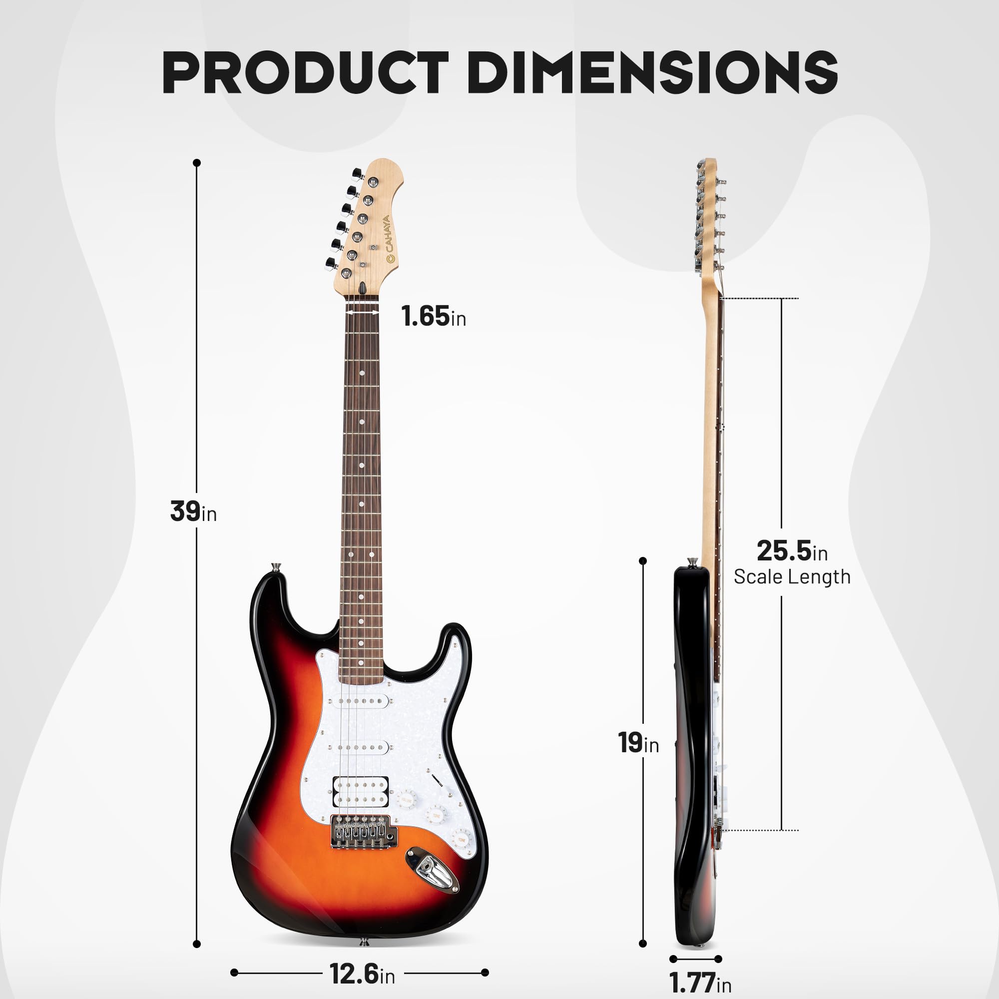 CAHAYA Set di Chitarra Elettrica e Amplificatore: chitarra Stratocaster da 39 pollici con 3 pickup (S-S-H), include custodia, accordatore, Whammy Bar e 4 plettri