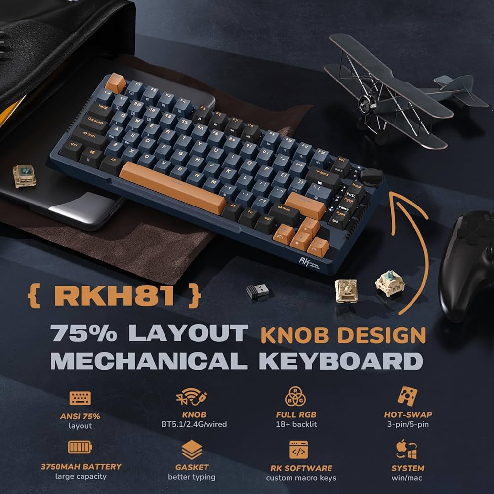 RK ROYAL KLUDGE H81 Wireless Gaming Keyboard, Knob Control Triple