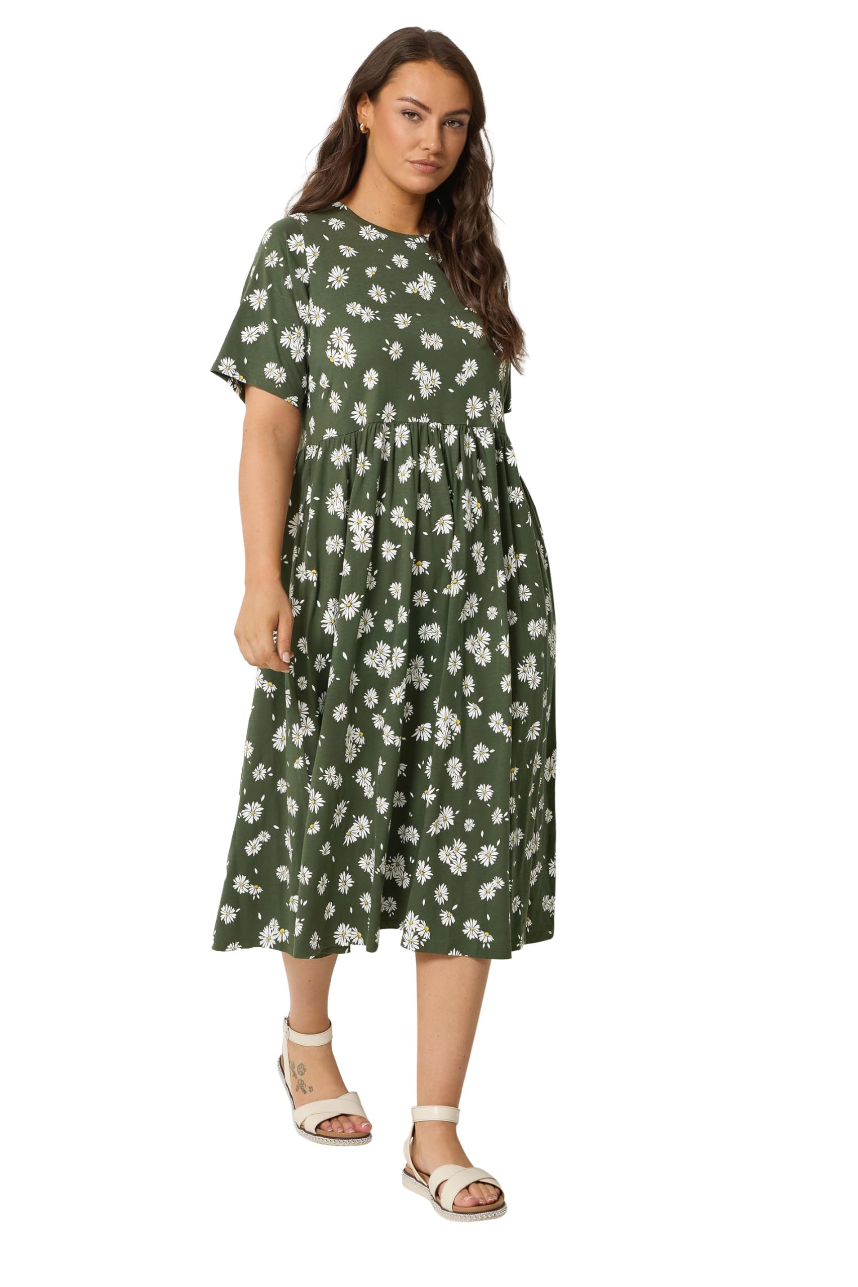 Yours Women's Daisy Throw On Dress in Dark Olive | Size: 26-28