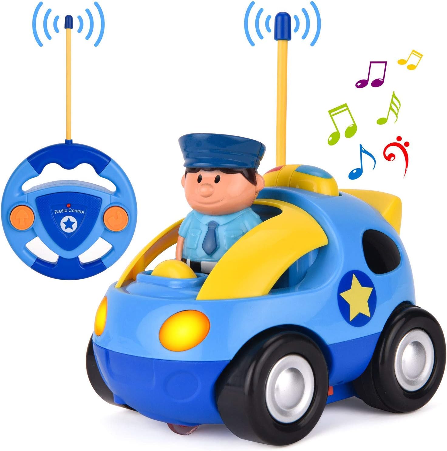 Liberty Imports My First RC Cartoon Car Vehicle 2-Channel Remote Control Toy | Music, Lights & Sound for Baby, Toddlers, Kids (Police Car)