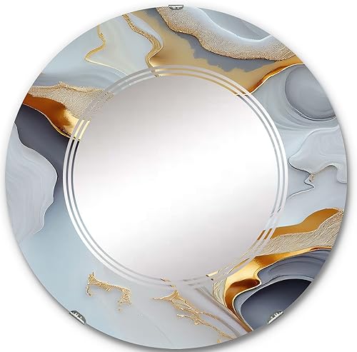 White and Gold Marble Abstract IV- Vanity Mirror, Bathroom Mirrors, Wall Mirrors for Living Room, Bedroom - Round Mirror - Large 24'x24', 32'x32'