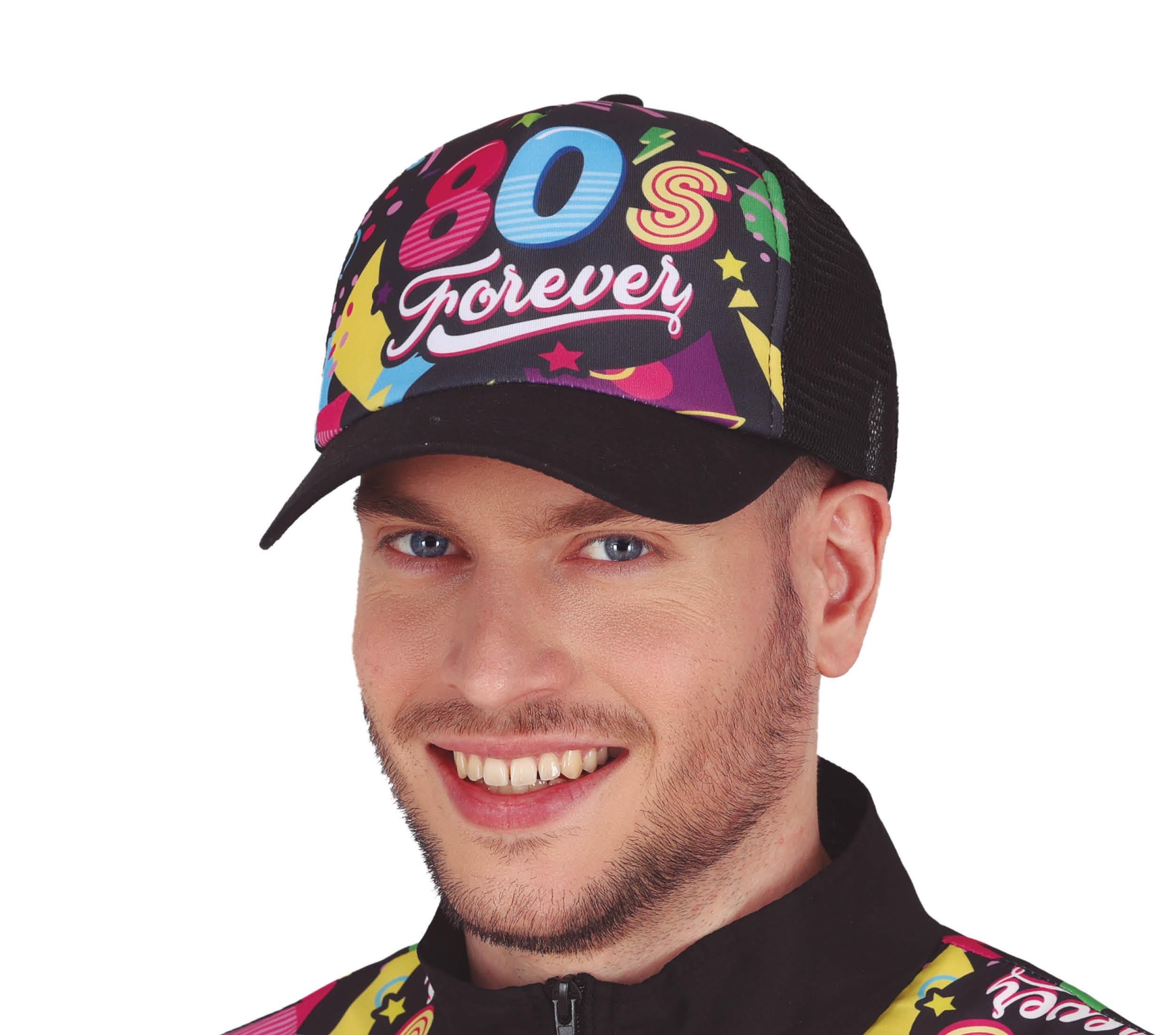 FIESTAS GUIRCA | 80s Black Cap - (Retro Hat for Fancy Dress Parties and 80s Themed Celebrations and Disco) - Unisex Accessory for Adults - Ideal for Carnival and Halloween - Black