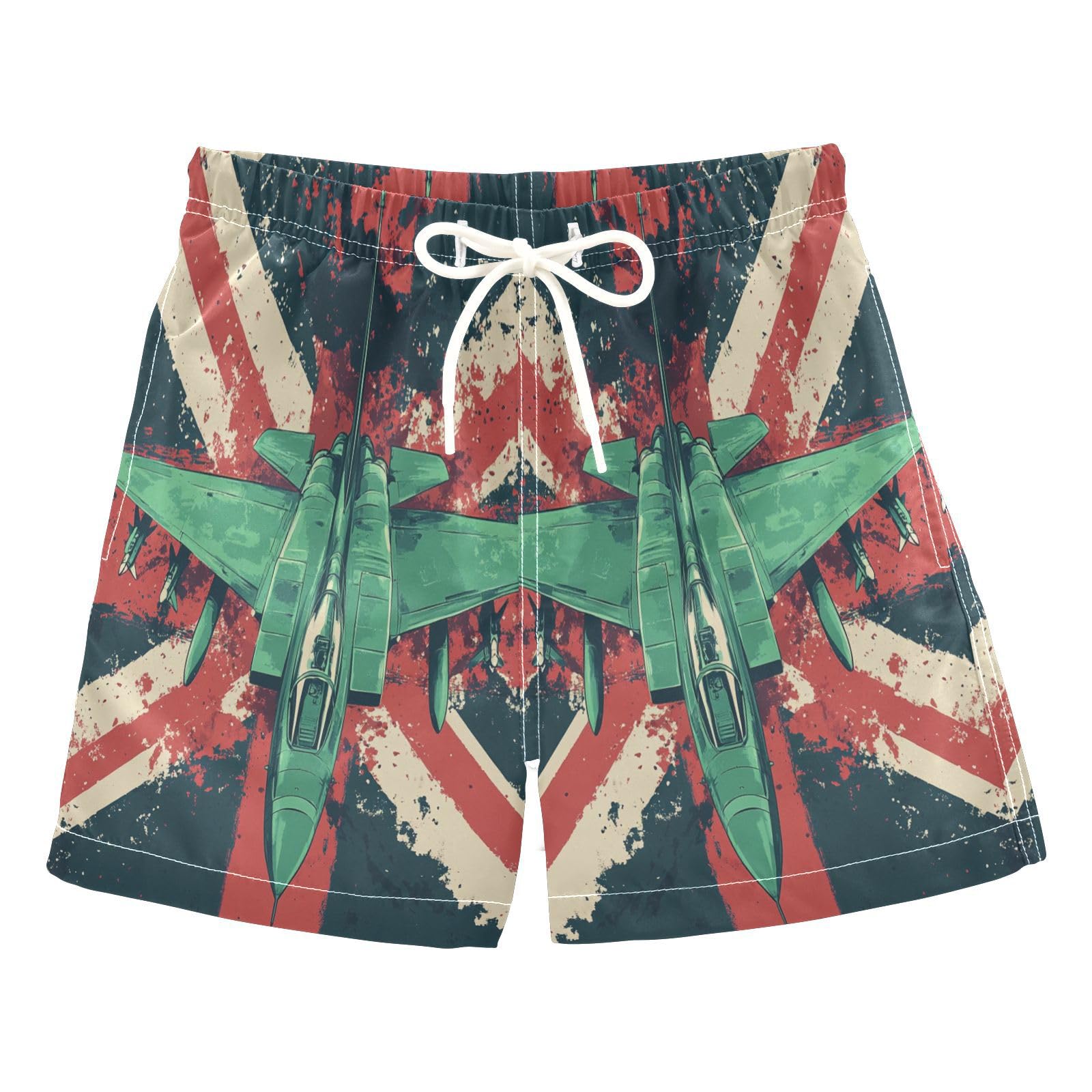 Jucciaco Boys Swim Trunk UK Plane Retro Fighter Beach Board Shorts Teen Swimwear Multicolor
