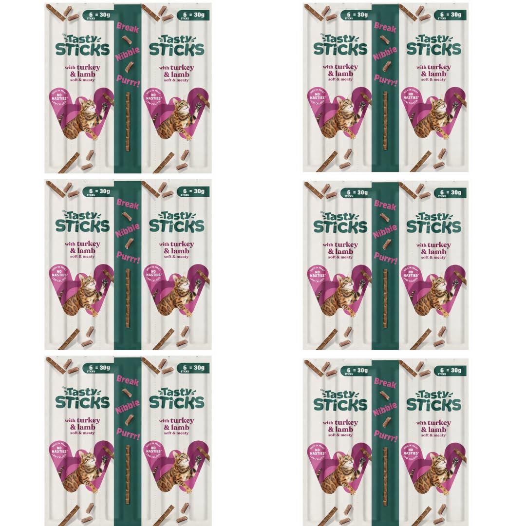 Turkey & Lamb Cat Stick Treats - 36 Sticks Bulk Multipack - Grain Free & No Added Sugar Soft Meat Sticks for Cats and Kittens