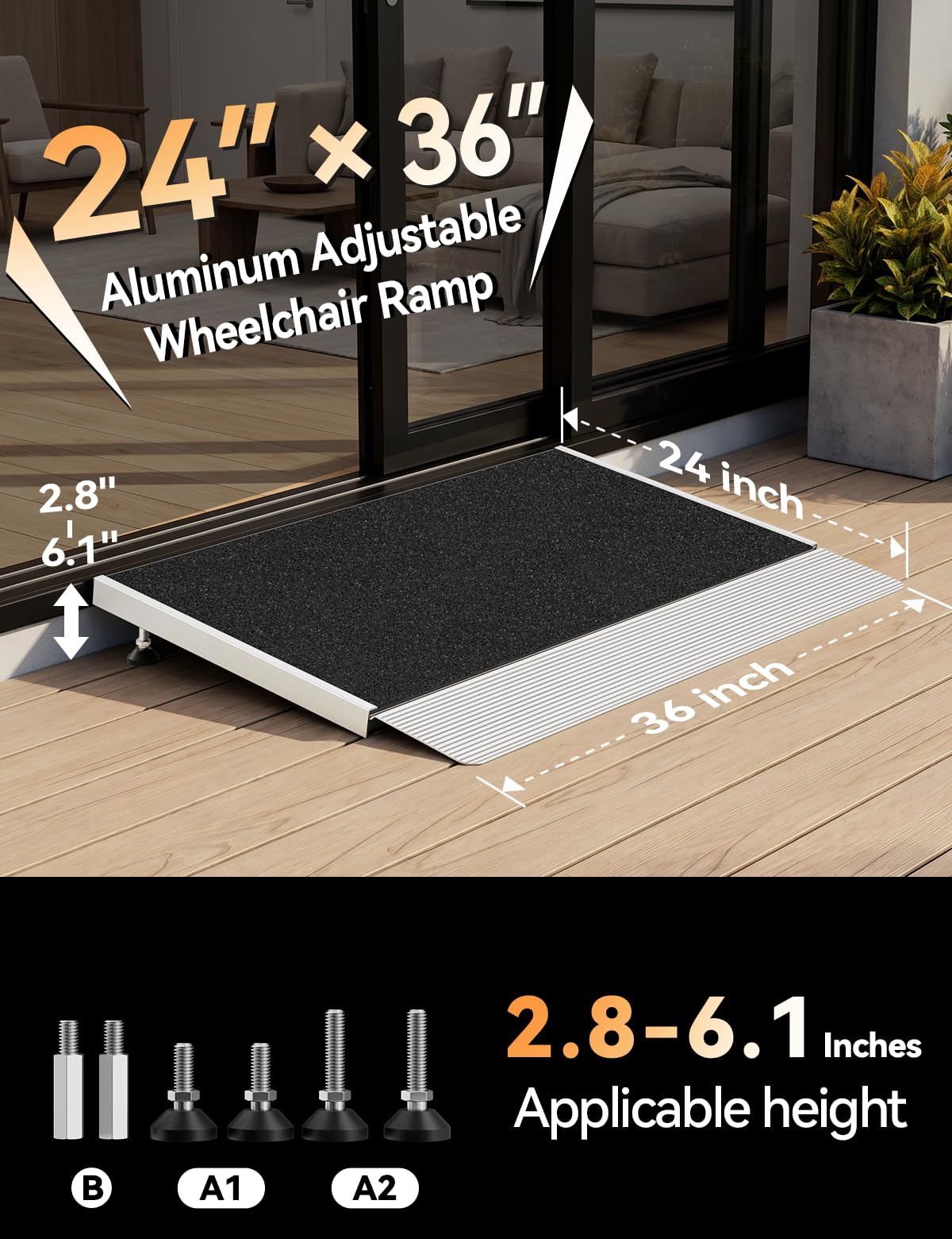 FACHNUO - Rampa de umbral ajustable para puertas, 61 cm de largo x 36