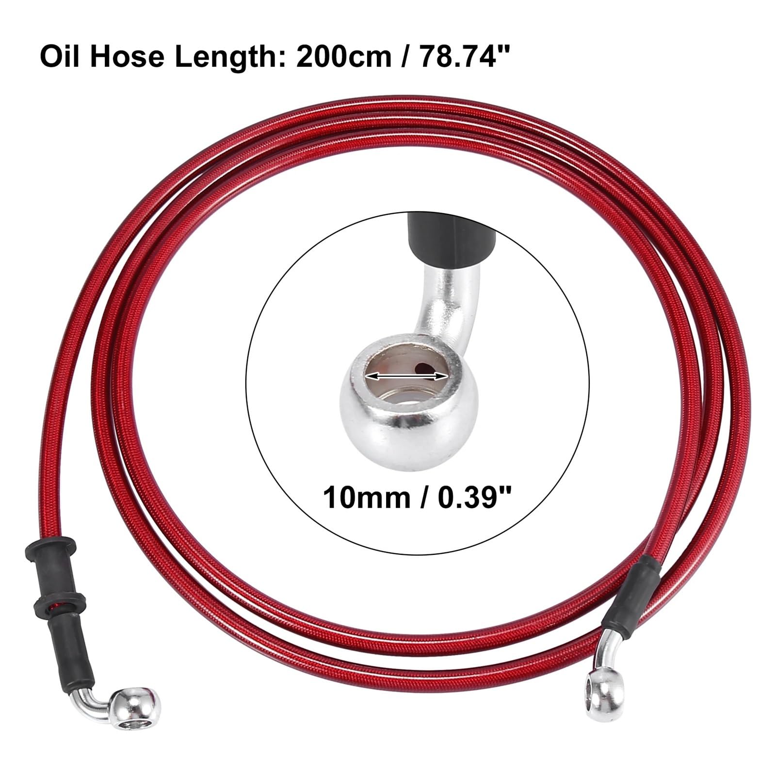 zamek bezpieczeństwa Uniwersalny 40cm motocyklowy wąż hamulcowy sprzęgłowy olejowy czerwony hydrauliczny wzmocniony stalowy w oplocie zamka motocyklowego(200cm)