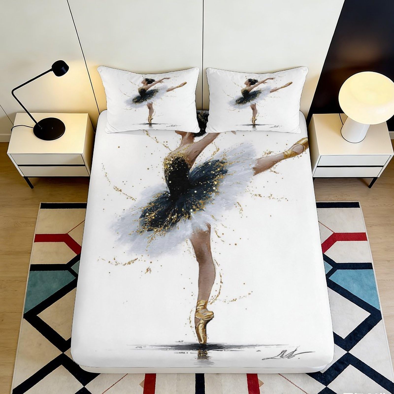 3D Printed Elegant Ballerina Fitted Sheet Microfiber Soft Decorative Dance Art Bed Cover for Bedroom Guest Room 90x200x25cm