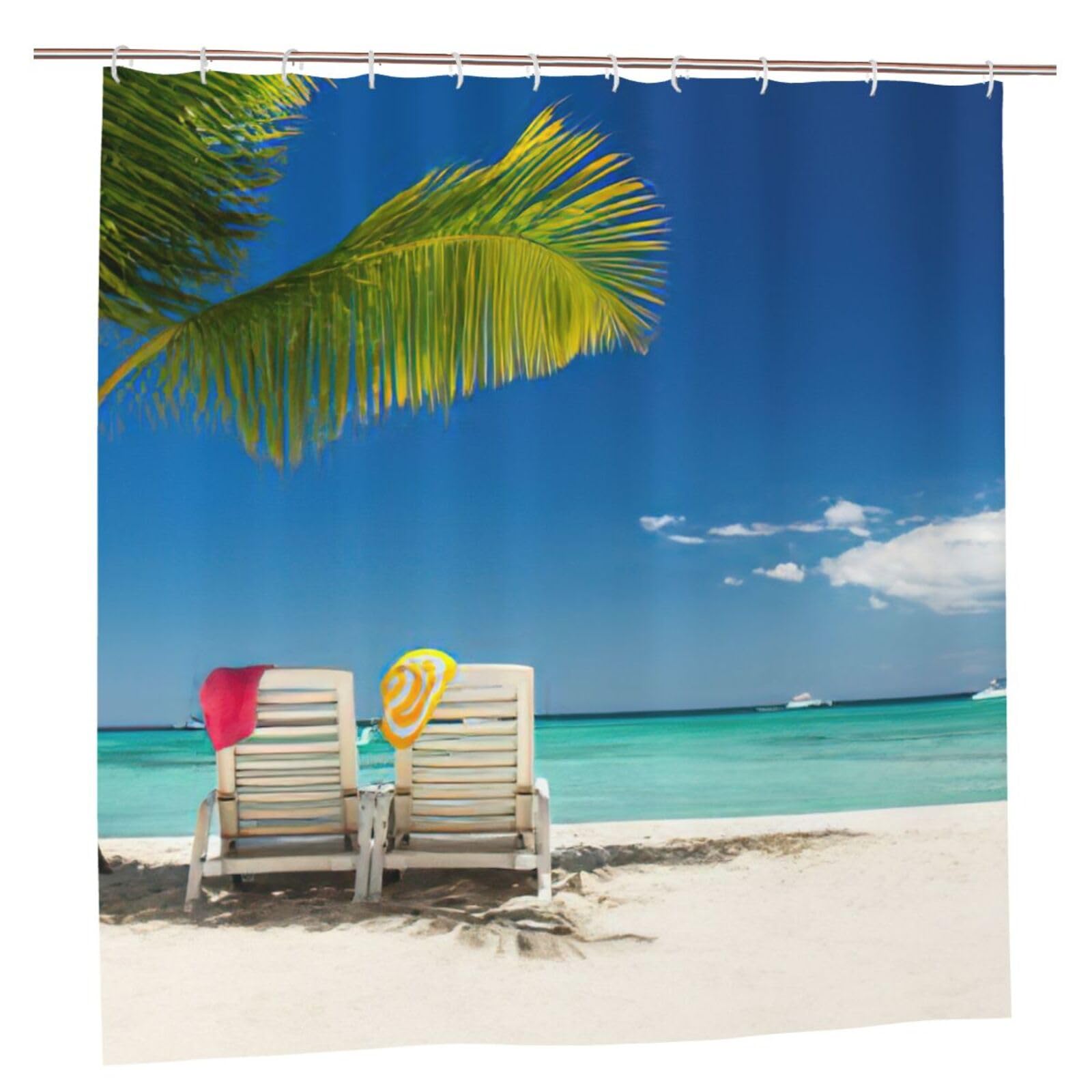 Rideau de douche polyester 183x183 cm motif chaises et palmier