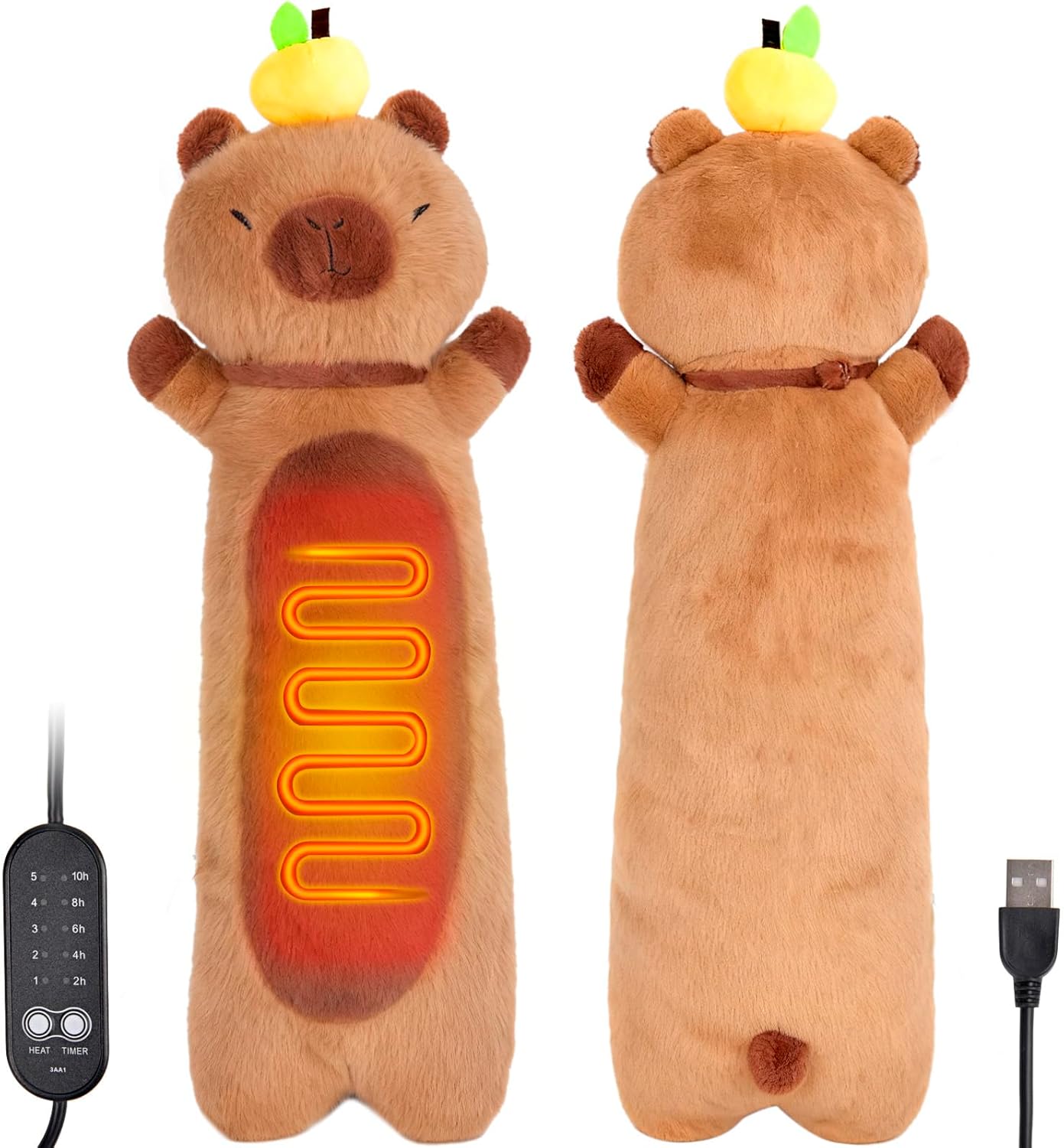 Capybara Heating Pad for Period Cramps - 21" Capybara Plush, Menstrual Neck Shoulder Pain Relief, USB Powered, Cute & Soft Stuffed Animal, Portable Electric Heat Pad, Christmas Gift for Women Wife