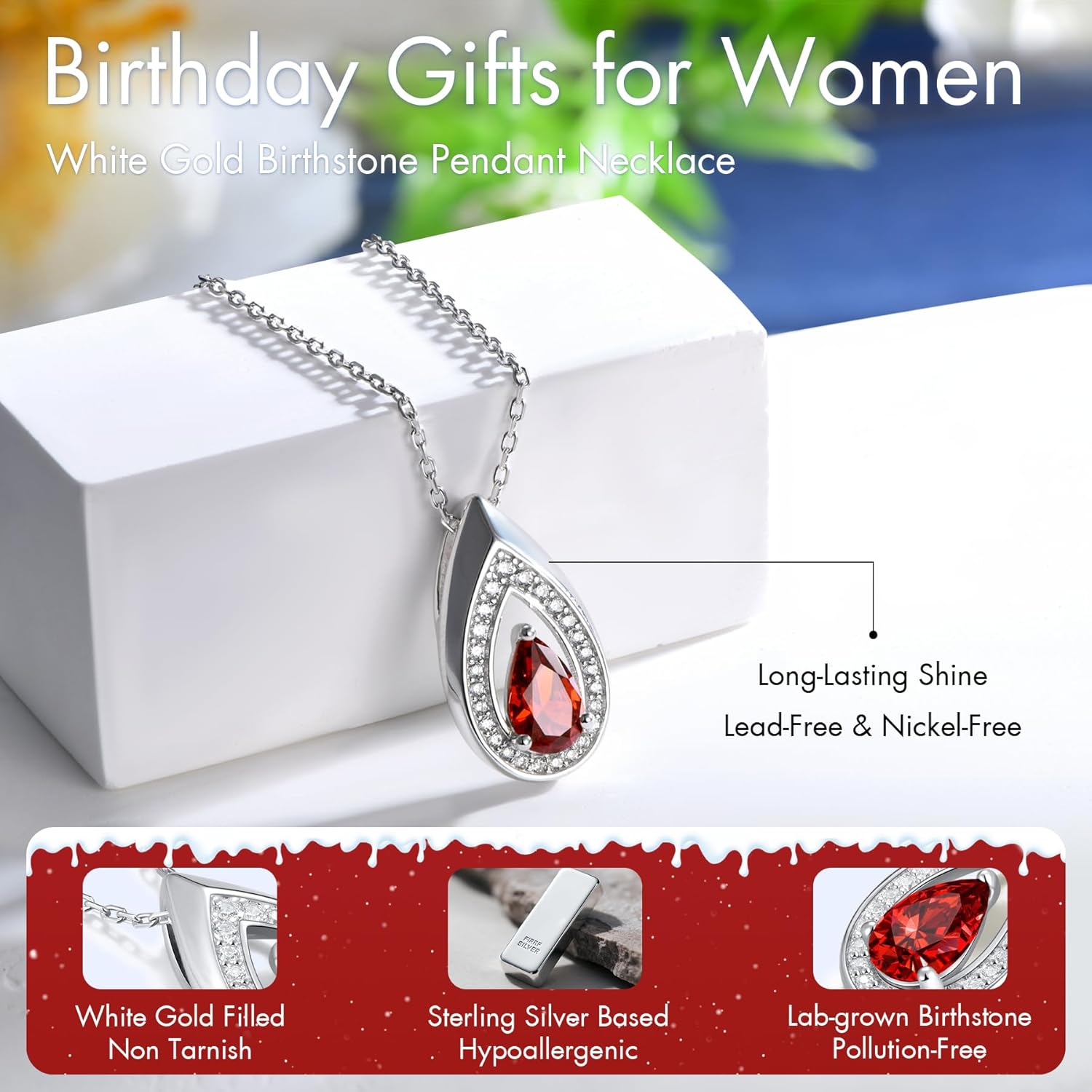 Birthday Jewelry Valentine's Day Gifts for Wife/Girlfriend - 14K Gold/White Gold Lab-Grown Moissanite/Emerald/Birthstone Pendant Necklaces for Women, Classic Style Non Tarnish 16"+2" Adjustable - Image 6