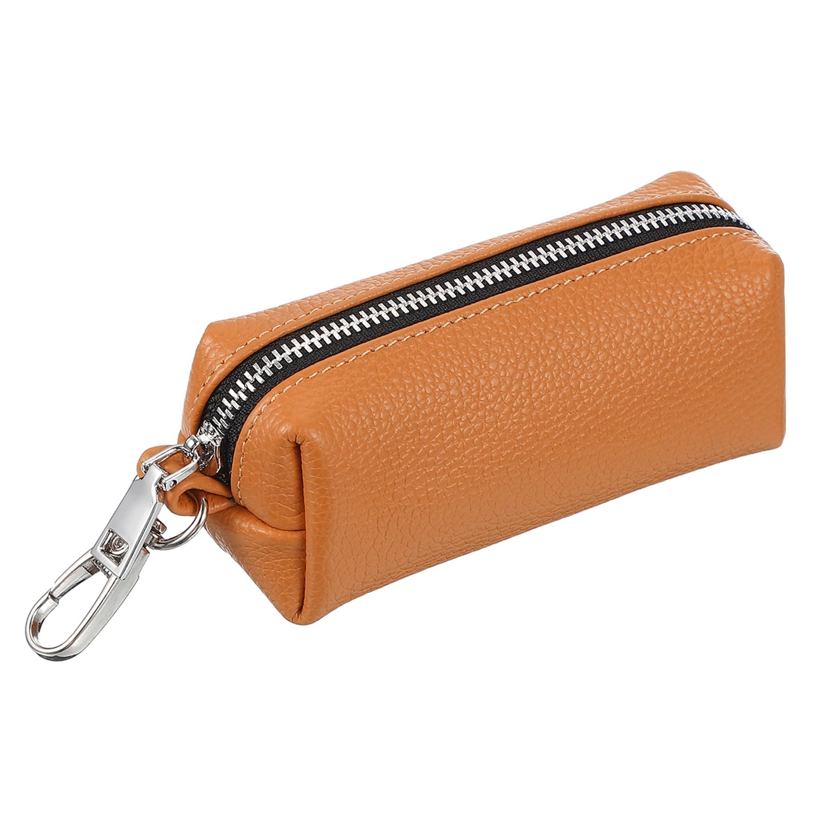 uxcell Leather Coin Purse, Leather Car Key Holder Bag Hand-held Change Purse Keychain Pouch Small Coin Pouch with Key Ring for Women and Men, Orange
