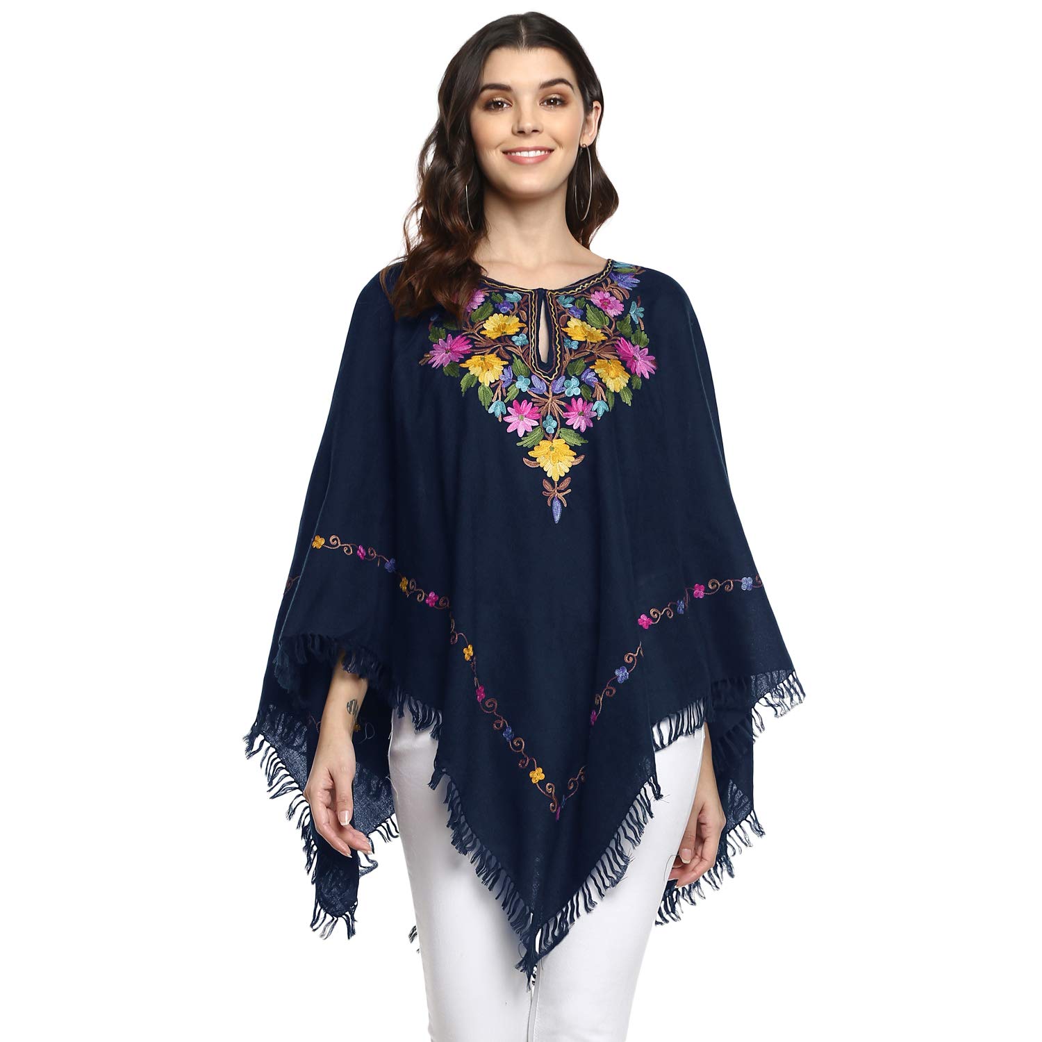 craftbazar Kashmiri Embroidered Cashmillon Blue Poncho-picture-21