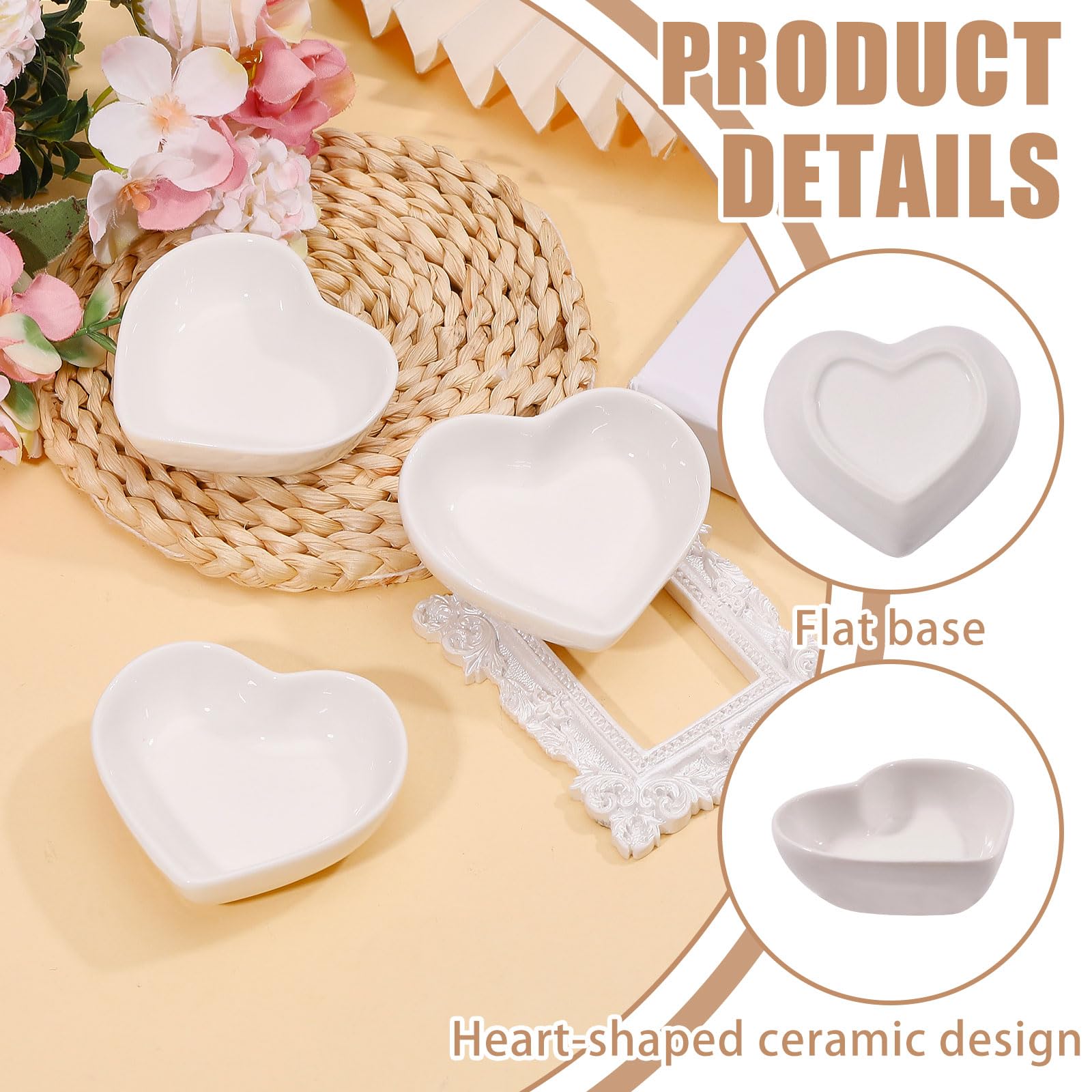 GLOBLELAND 12 pezzi Bomboniere di nozze per ospiti 7,6 cm cuore bianco in ceramica con scatola di carte piatti di condimento piatti di salsa di soia per matrimonio festa di compleanno