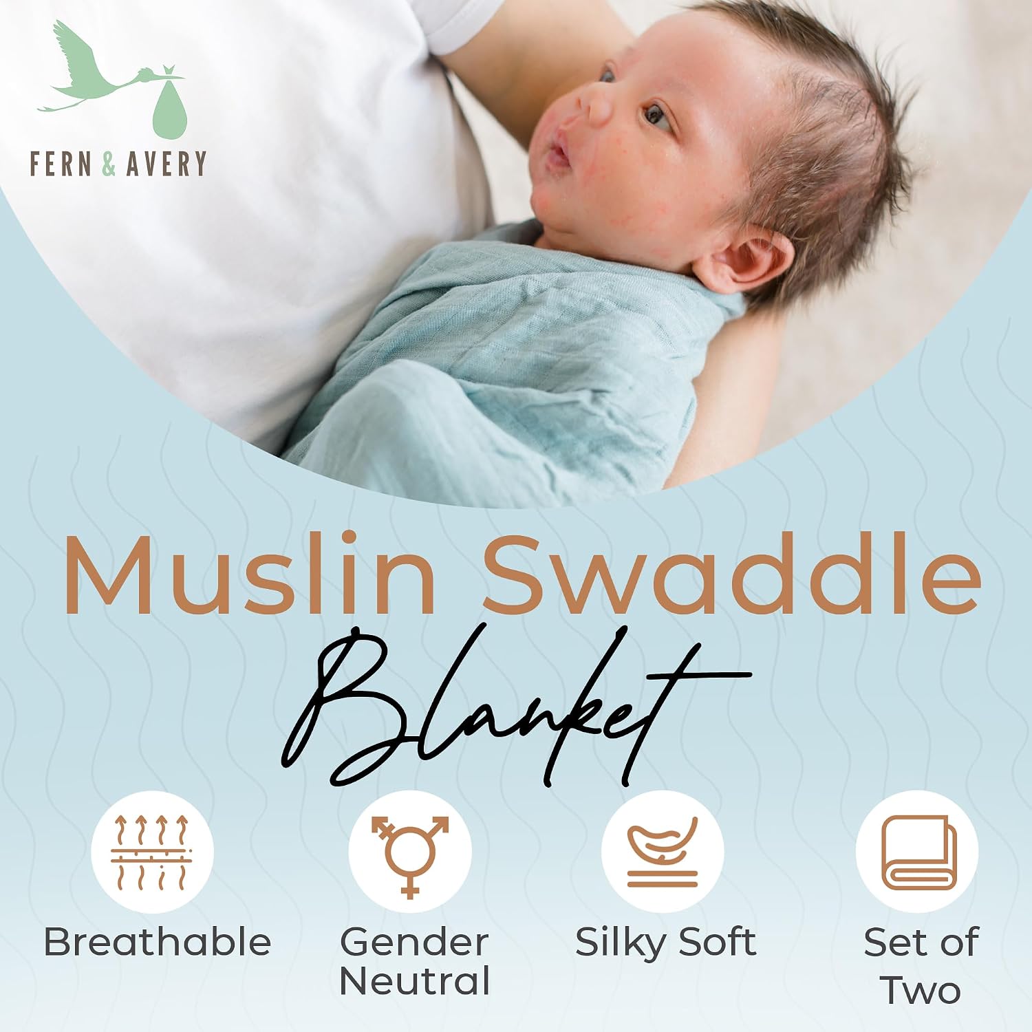 Muslin Swaddle Blankets for Newborn, Large Organic Receiving Baby Blankets for Boy & Girls 47 x 47 inches,2 Pack Breathable Soft Nursery Swaddle Wrap, Essentials Infant & Toddler Shower Gifts, Unisex
