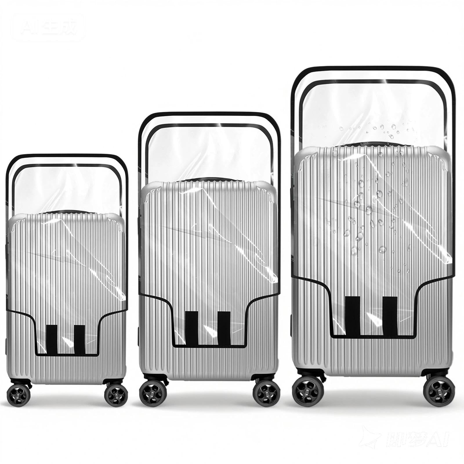 Lot de 3 Housses Protection Valise en PVC Transparent Etanche 20+24+28 Pouces Valise imperméable Protection Poussiere pour Trolley Voyage