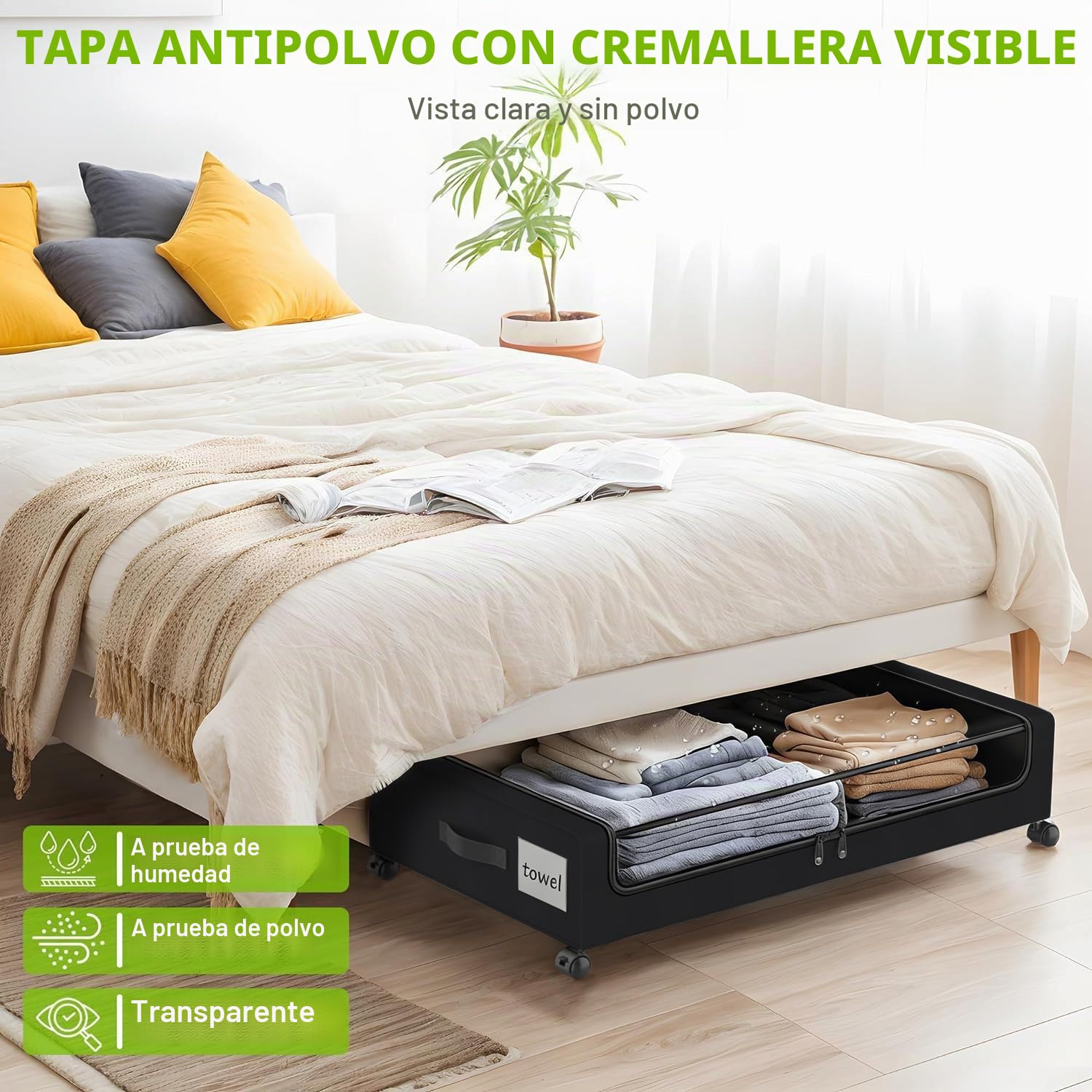 Caja de Almacenamiento Debajo de la Cama Con Ruedas y Marco Metálico,2 Piezas Versátil Organizador Ropa Para Zapatos Mantas Juguetes,Grande Capacidad,Negro,2 Piezas