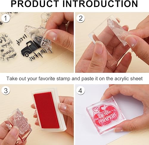 Miniatura 3 de Whaline 4 hojas de otoño con palabras de Acción de Gracias, sellos transparentes de felicitación, palabras de calabaza, hojas de arce, sellos