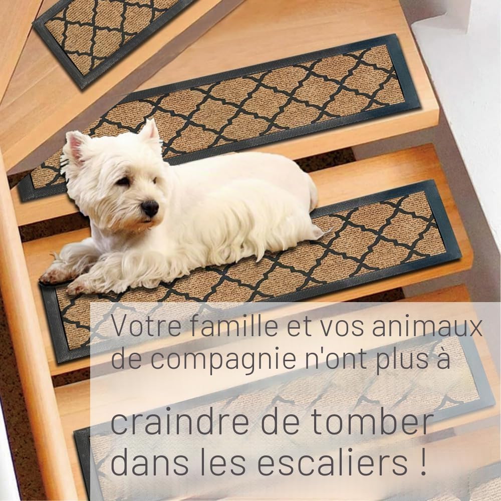 Aucuda Lot de 2 tapis d'escalier d'extérieur en caoutchouc - 76 x 22 cm - Résistants aux intempéries et antidérapants - Isolation thermique - Pour l'extérieur - Tapis d'escalier antidérapants - Jaune