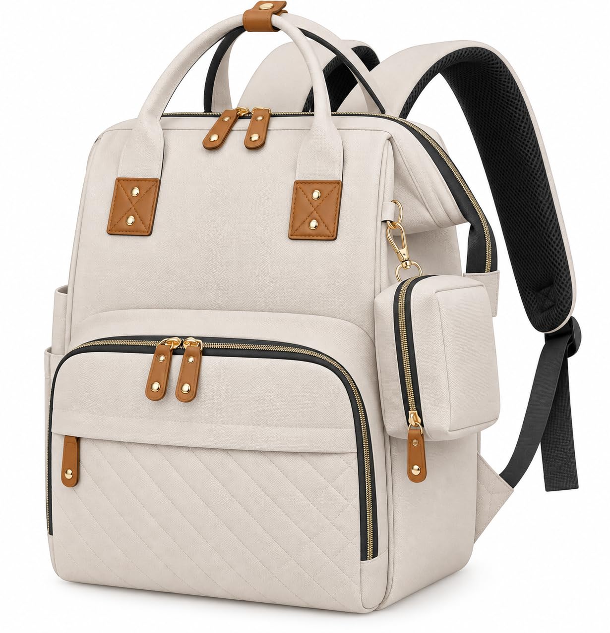 Sac à Dos à Langer pour Bébé,Sac de Voyage,Grande Capacité Sac à Couches Multifonction Imperméable,2 Sangles de Poussette,pour Biberon Poche Isotherme Beige