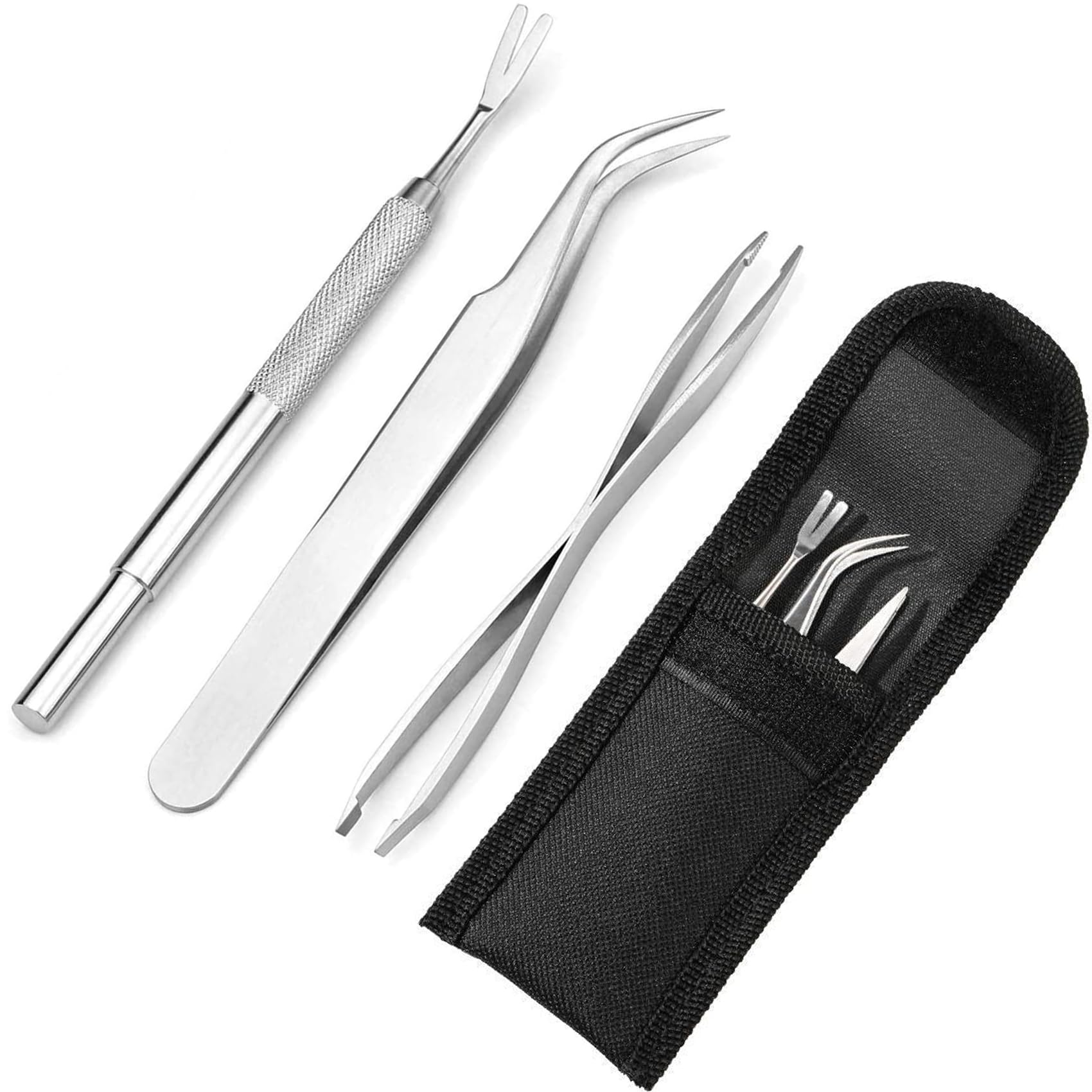 jatimdotin 3PCS Tick Remover Tools for Dogs Stainless Steel Tick Remover Set including Tweezers, Two Clips and Bag