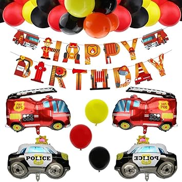 Lsjdeer Fournitures De Fete D Anniversaire De Pompier Ensemble De Ballons En Aluminium De Camion De Pompier Banniere Joyeux Anniversaire Et Ballons En Latex De 12 Pouces Amazon Fr Cuisine Et Maison