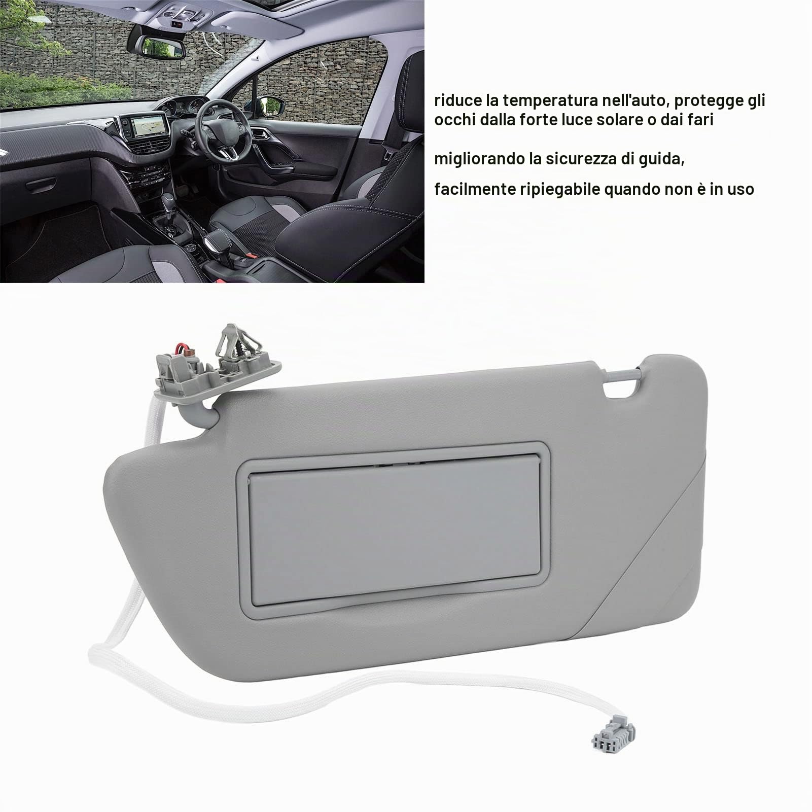 Auto Visiera Parasole 8163EG ABS Interno Parasole Esposizione Al Sole Resistente All'usura di Ricambio per Peugeot 2008 3008 301 308 308S 408 508