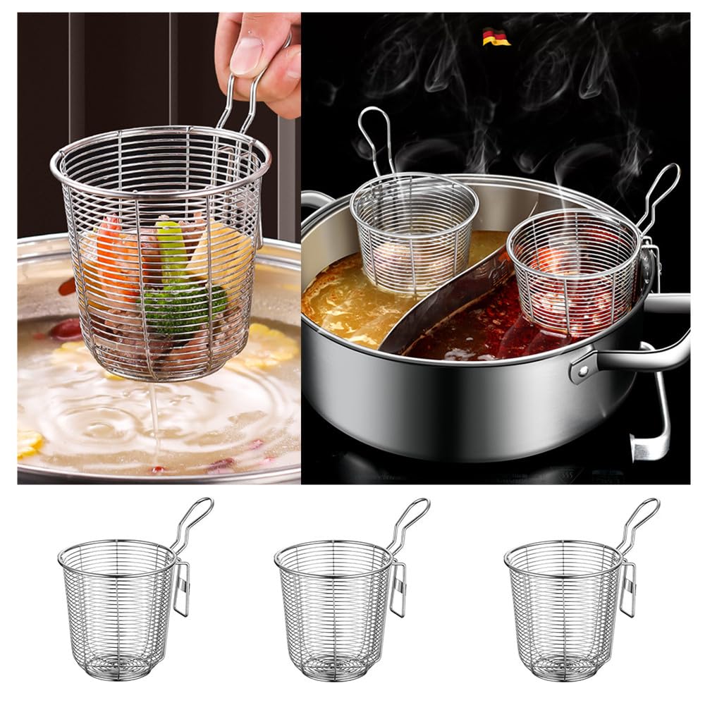 Stonivislyt Cestello per Pasta Separati in Acciaio Inox,Scolapasta in Acciaio Inox con Manico,Cuoci Pasta a Scomparti con Divisori per Scolare Pasta e Verdure, per Cucina E Ristorante