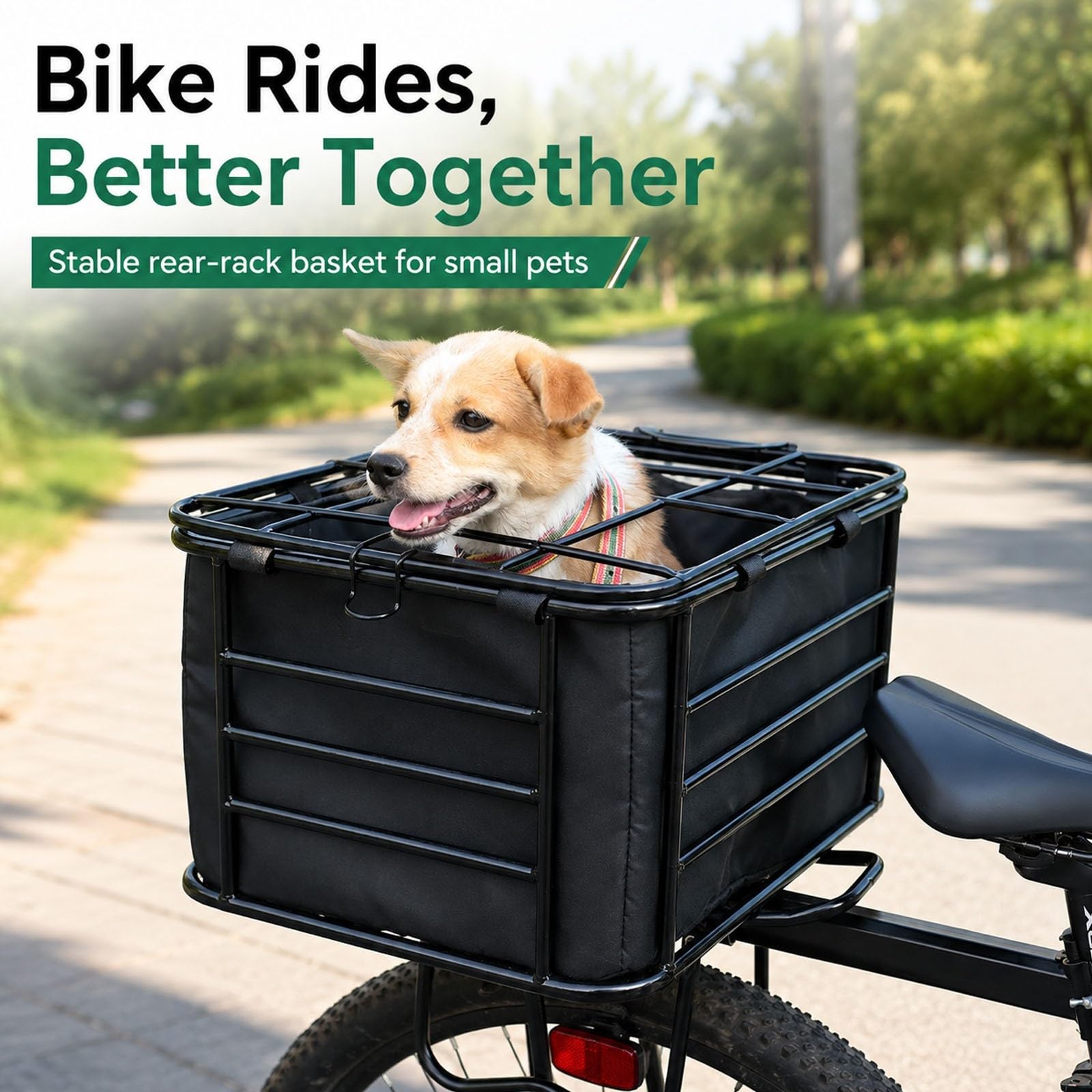 Cestino Bici per Cani, Removibile, In Acciaio, Per Portapacchi Posteriore