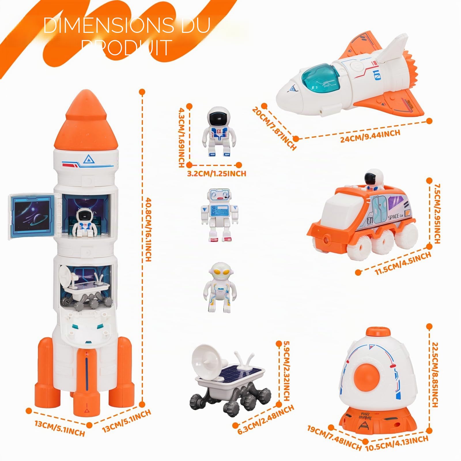 Fusée Spatiale pour Enfants - Fusée Jouet Espace & Navette Spatiale Jouets, Modèle avec Astronaute (Orange), Effets Sonores Lumineux, Éducatif 3 Ans et Plus