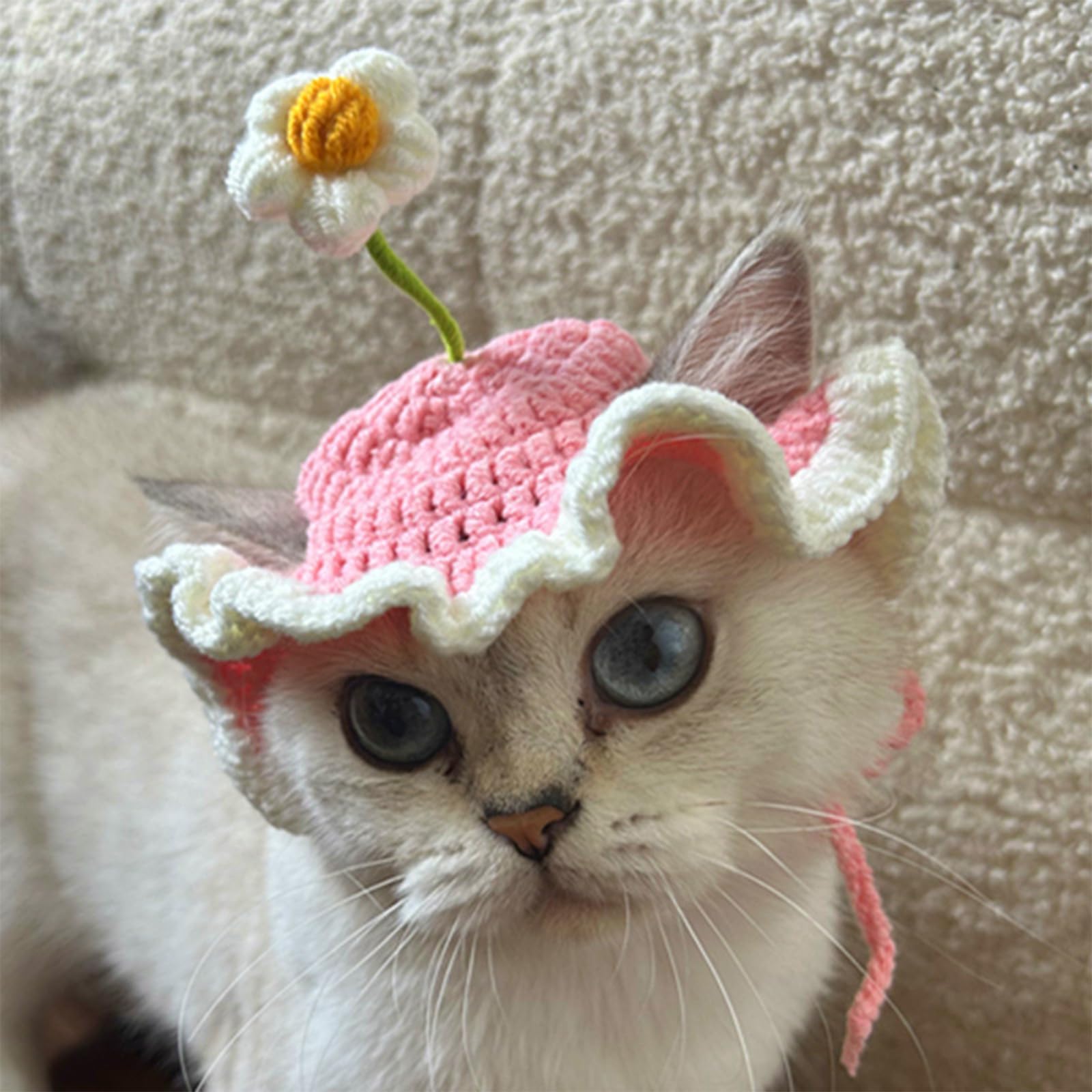 KASESSS 2 Pieces Small Dog Hat, Cat Hat Knit, Hats for Dogs Funny HAts for Cats Cute Style Cat hats Flower Shape - Image 4